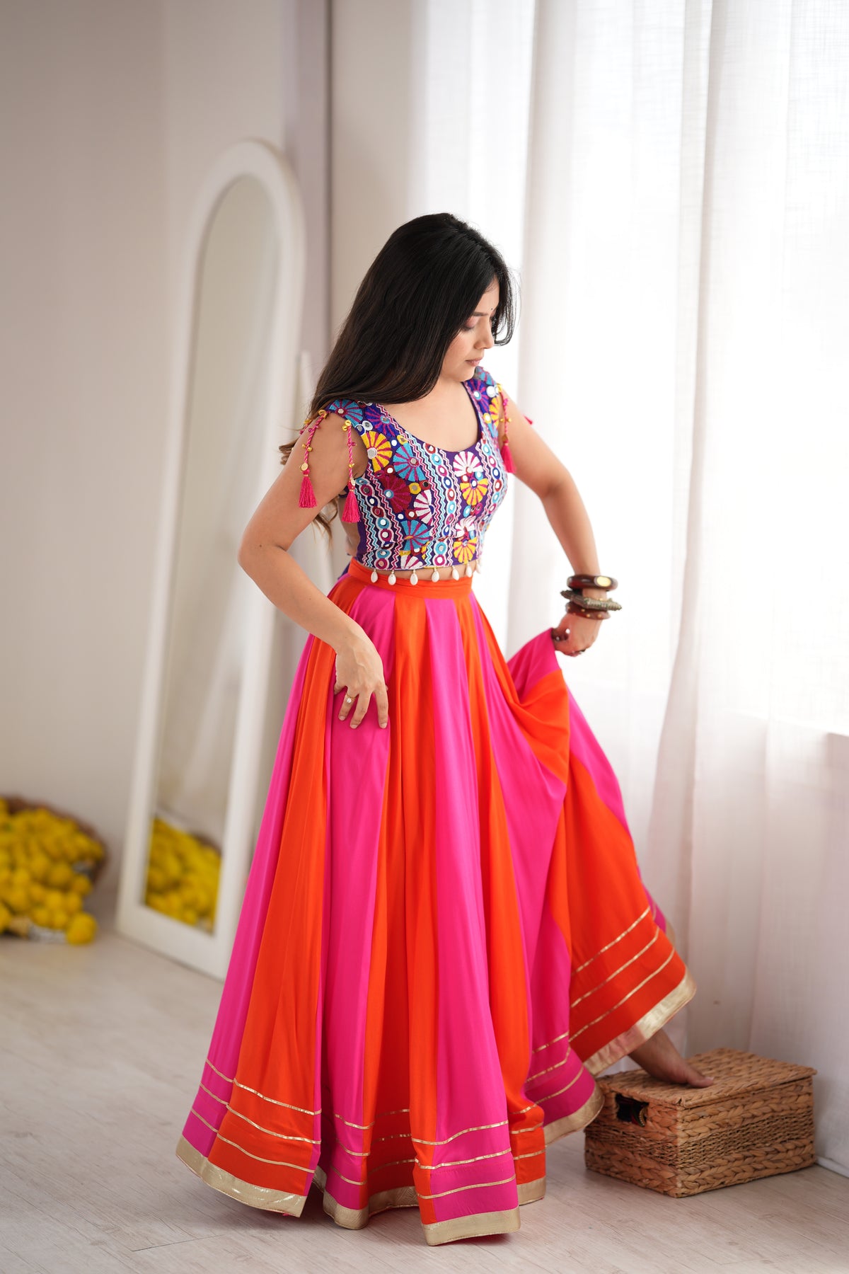Premium Heavy Rayon Lehenga Choli with Gota Patti, Lace & Mirror Work