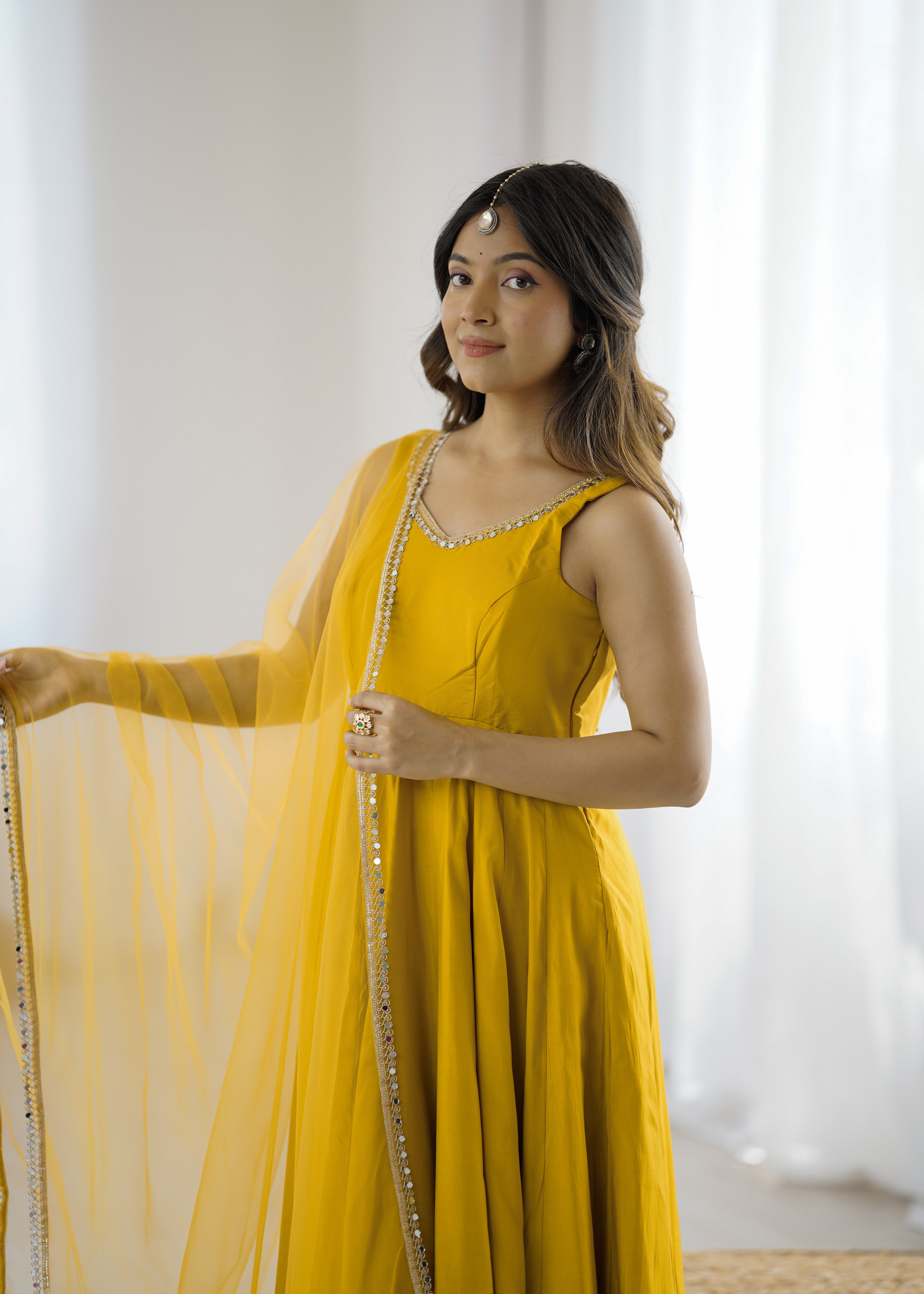Premium Pure Romansilk Chanderi 4 Meter Flared Anarkali Gown Set