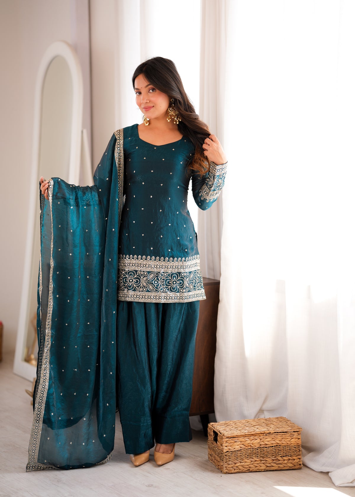 Premium Heavy Fendy Silk Embroidered Farshi Shalwar Set