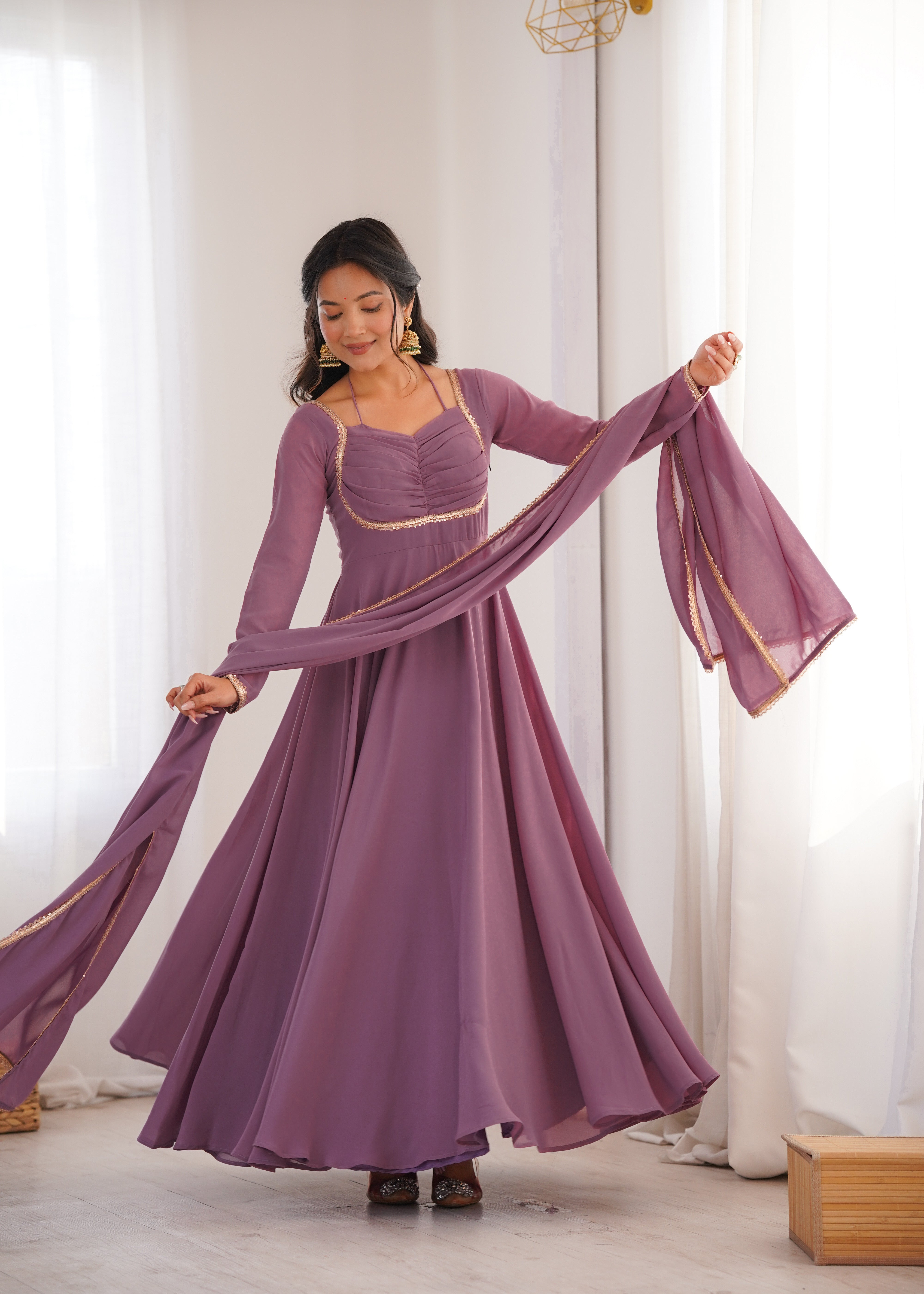 Premium Fox Blooming Georgette 7 Meter Flared Anarkali Gown Set