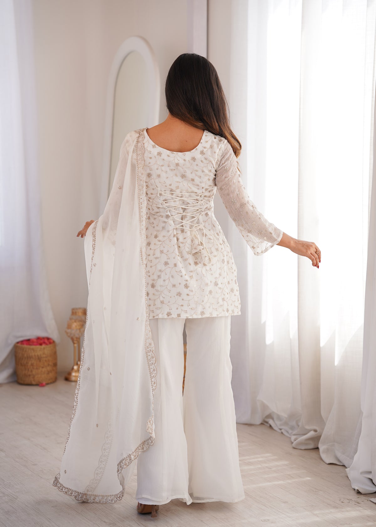 Premium Crunchy Silk Top Pant Set with Embroidery, Sequin & Jari Work