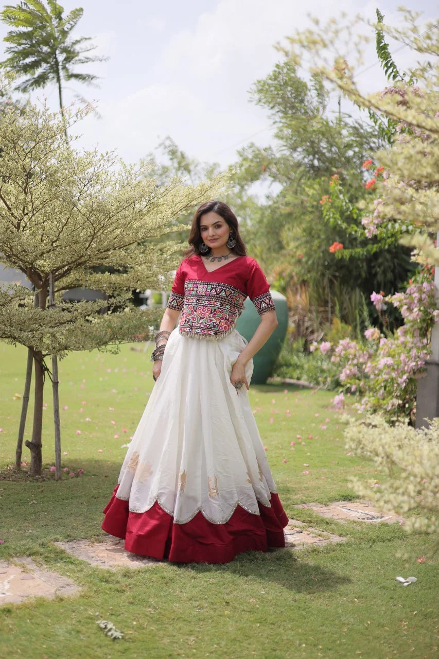 Premium Roman Fabric Navratri Lehenga Choli with Gota & Mirror Work