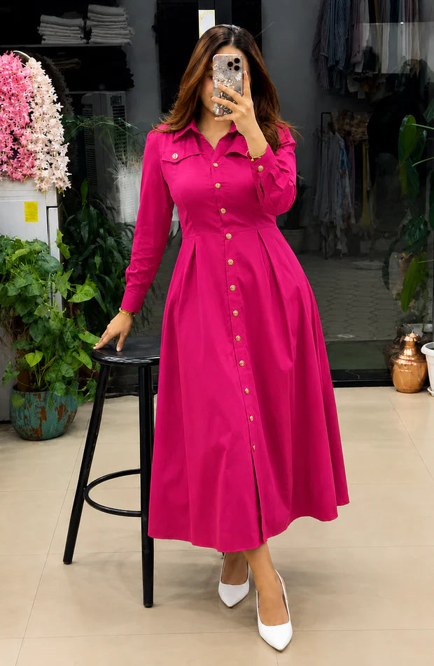 Women's Rayon Maxi Dress | Elegant Button-Down Long Dress
