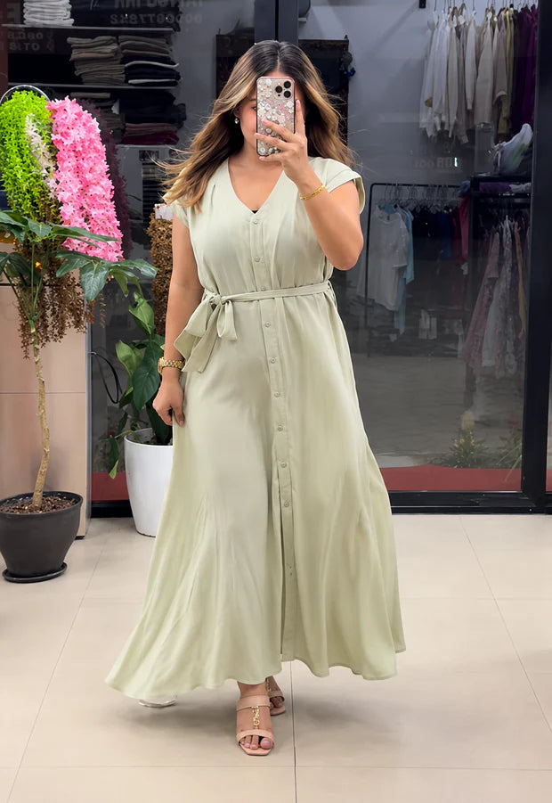 Premium Rayon Maxi Dress for Women | Elegant Belted Casual Dress
