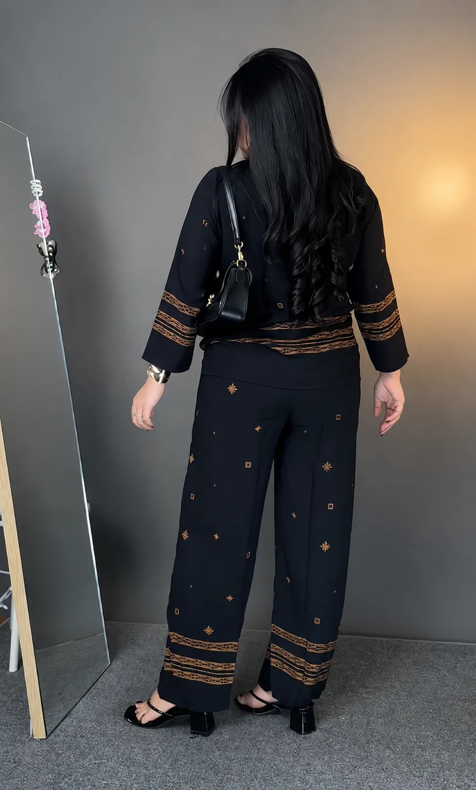 Elegant Black 2-Piece Co-Ord Set for Women | Golden Motif Detailing