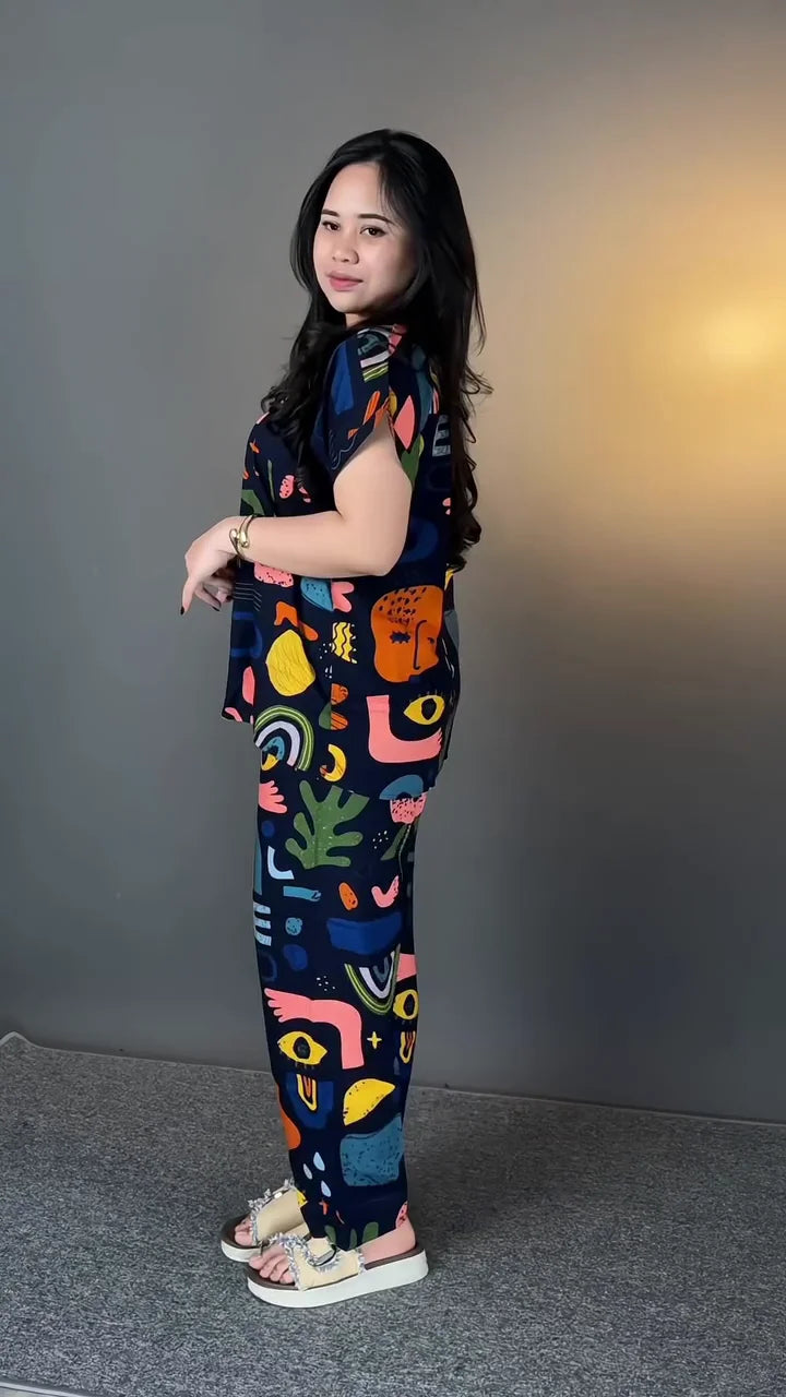 Designer Printed Lycra Co-Ord Set for Women | Premium Abstract Print Matching Set
