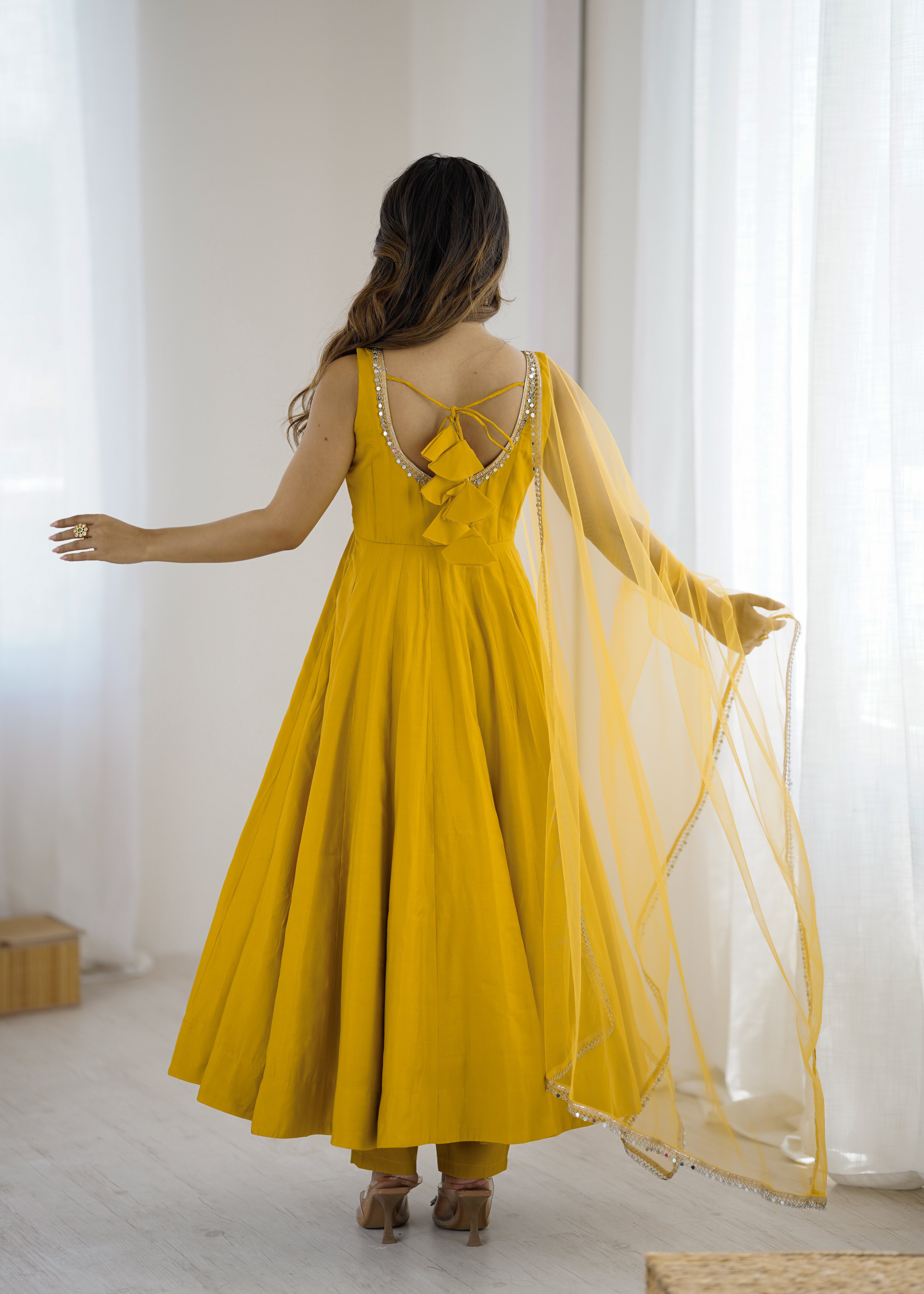 Premium Pure Romansilk Chanderi 4 Meter Flared Anarkali Gown Set