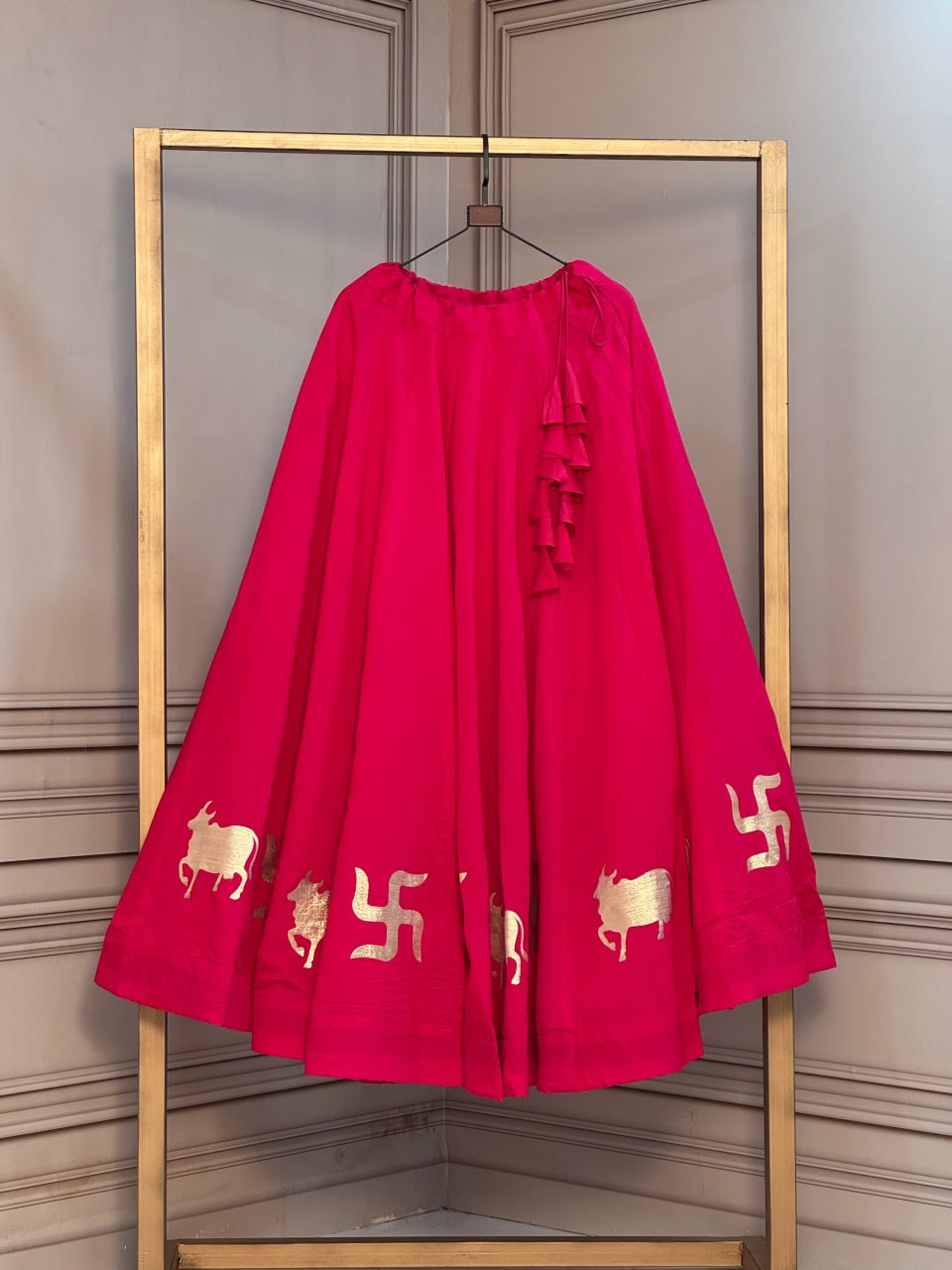Premium Roman Navratri Lehenga with Cow & Swastik Gota Lace Work