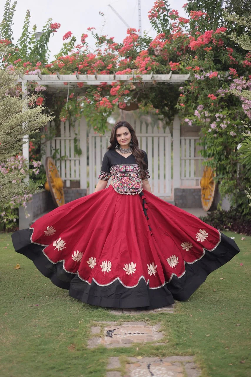 Premium Roman Fabric Navratri Lehenga Choli with Gota & Mirror Work