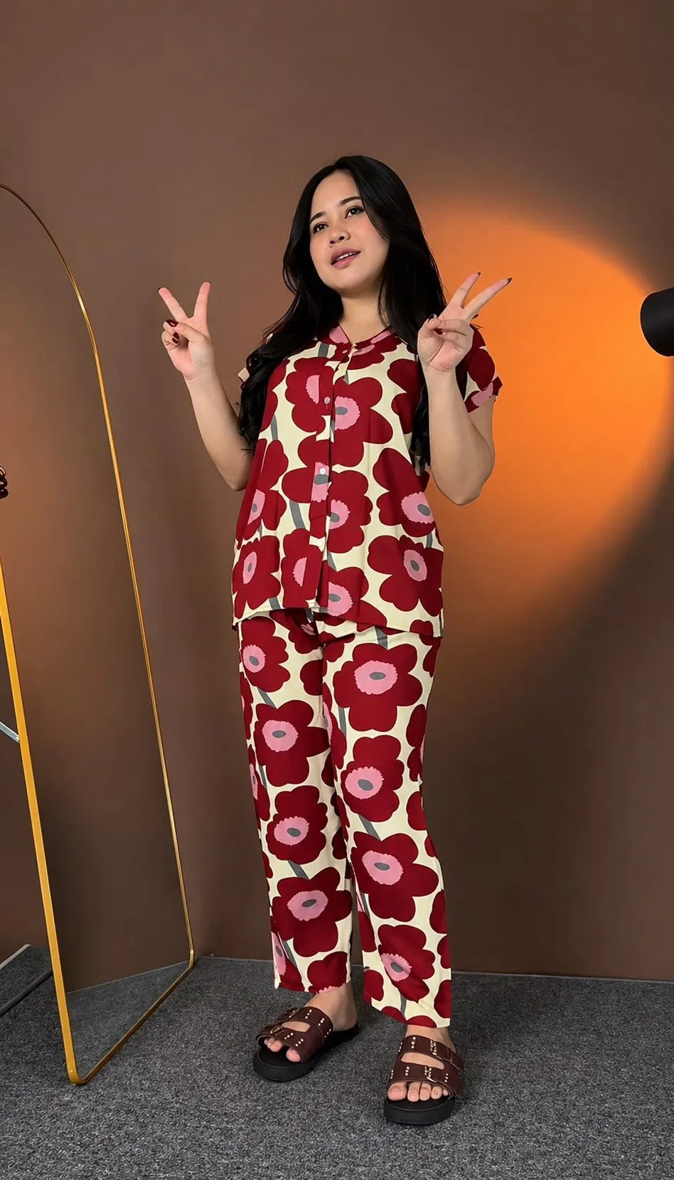 Cream & Maroon Floral Rayon Co-Ord Set for Women | Premium Ready-to-Wear Outfit