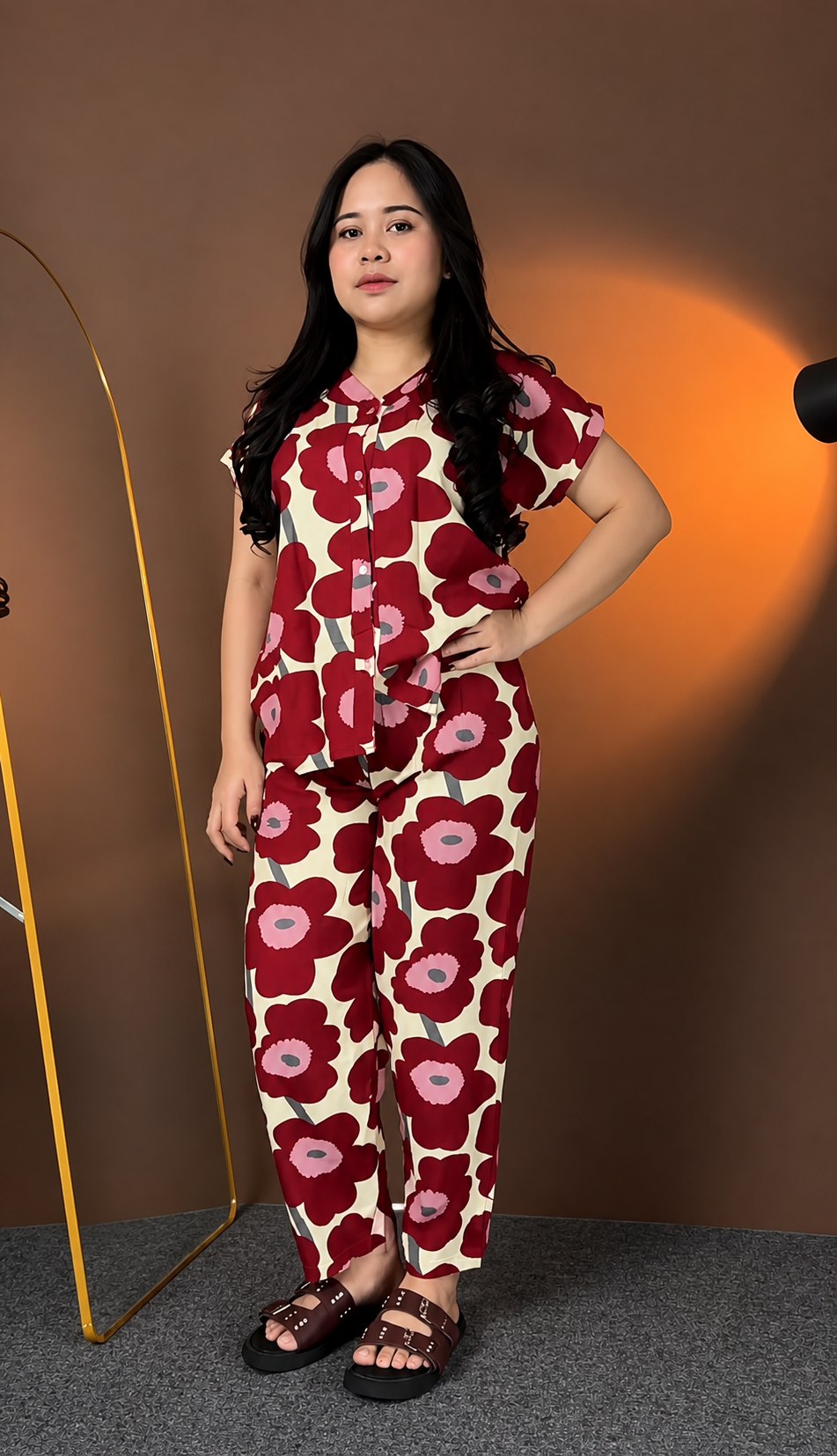 Cream & Maroon Floral Rayon Co-Ord Set for Women | Premium Ready-to-Wear Outfit
