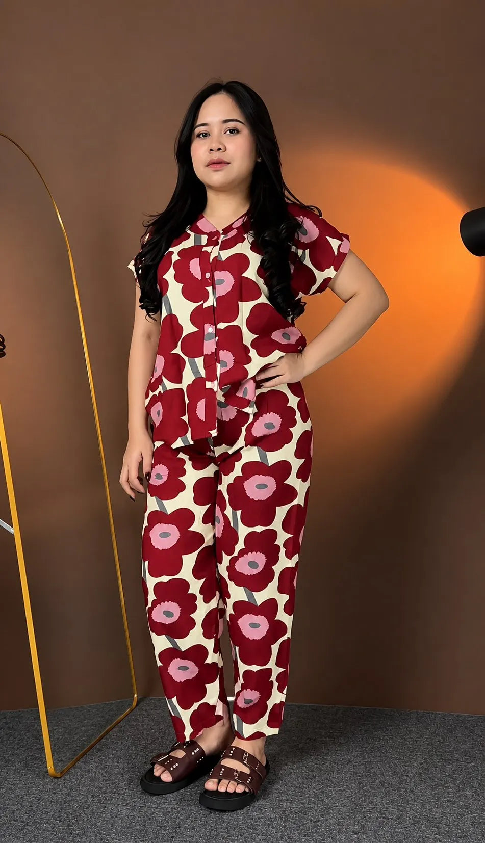 Cream & Maroon Floral Rayon Co-Ord Set for Women | Premium Ready-to-Wear Outfit