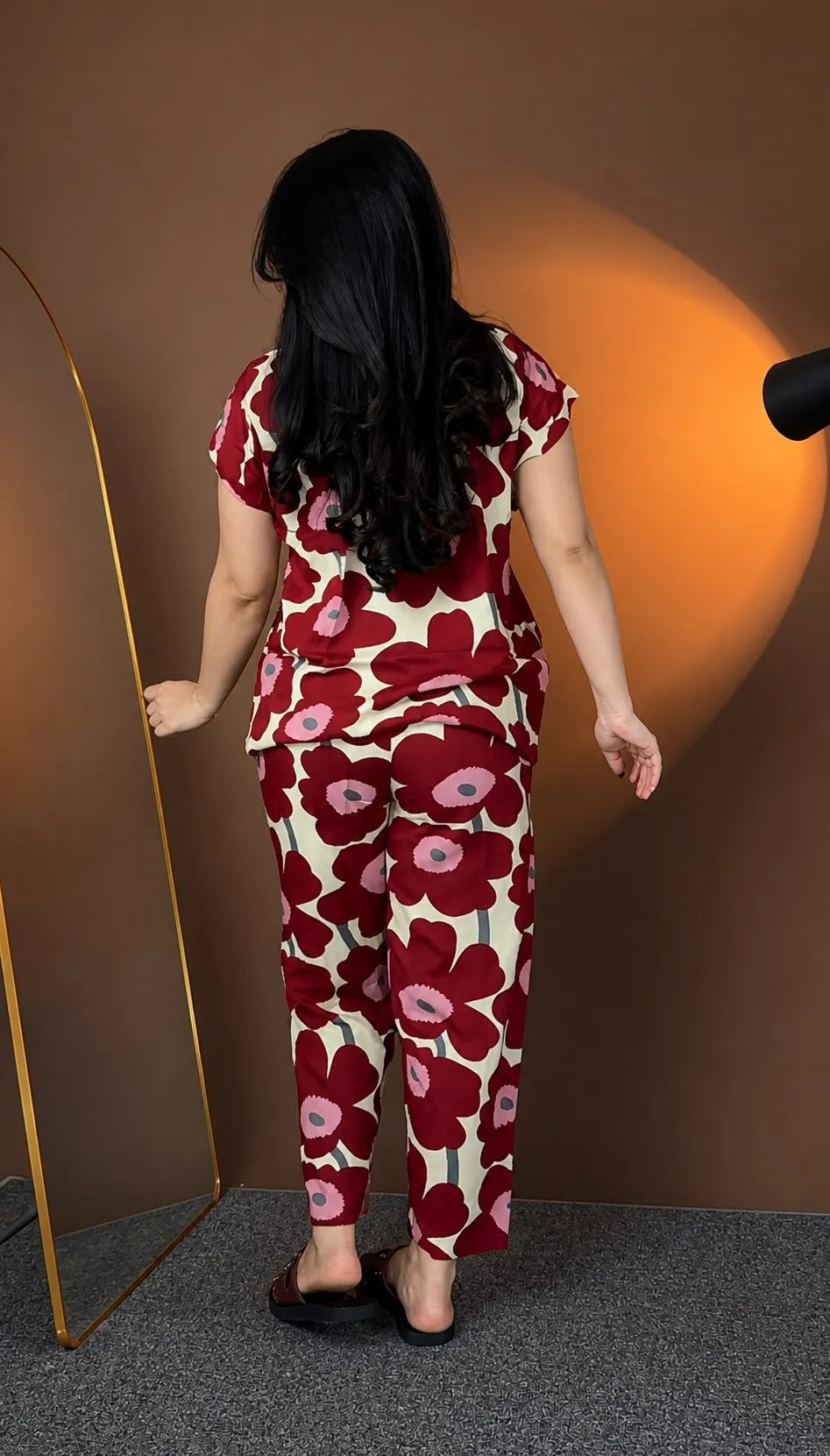 Cream & Maroon Floral Rayon Co-Ord Set for Women | Premium Ready-to-Wear Outfit
