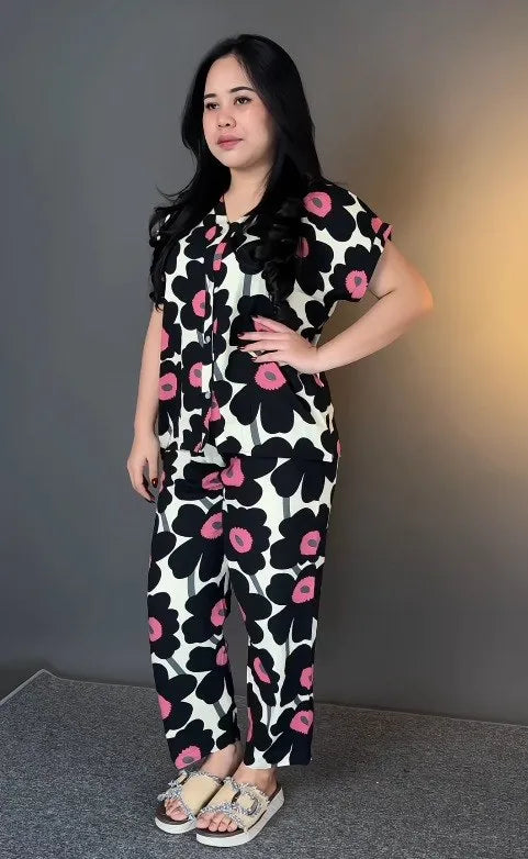 Black Printed Rayon Co-Ord Set for Women | Stylish & Comfortable Matching Outfit