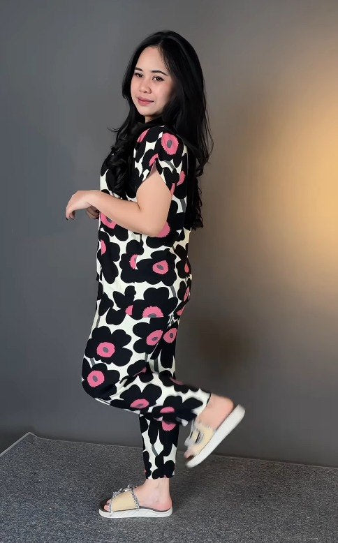 Black Printed Rayon Co-Ord Set for Women | Stylish & Comfortable Matching Outfit