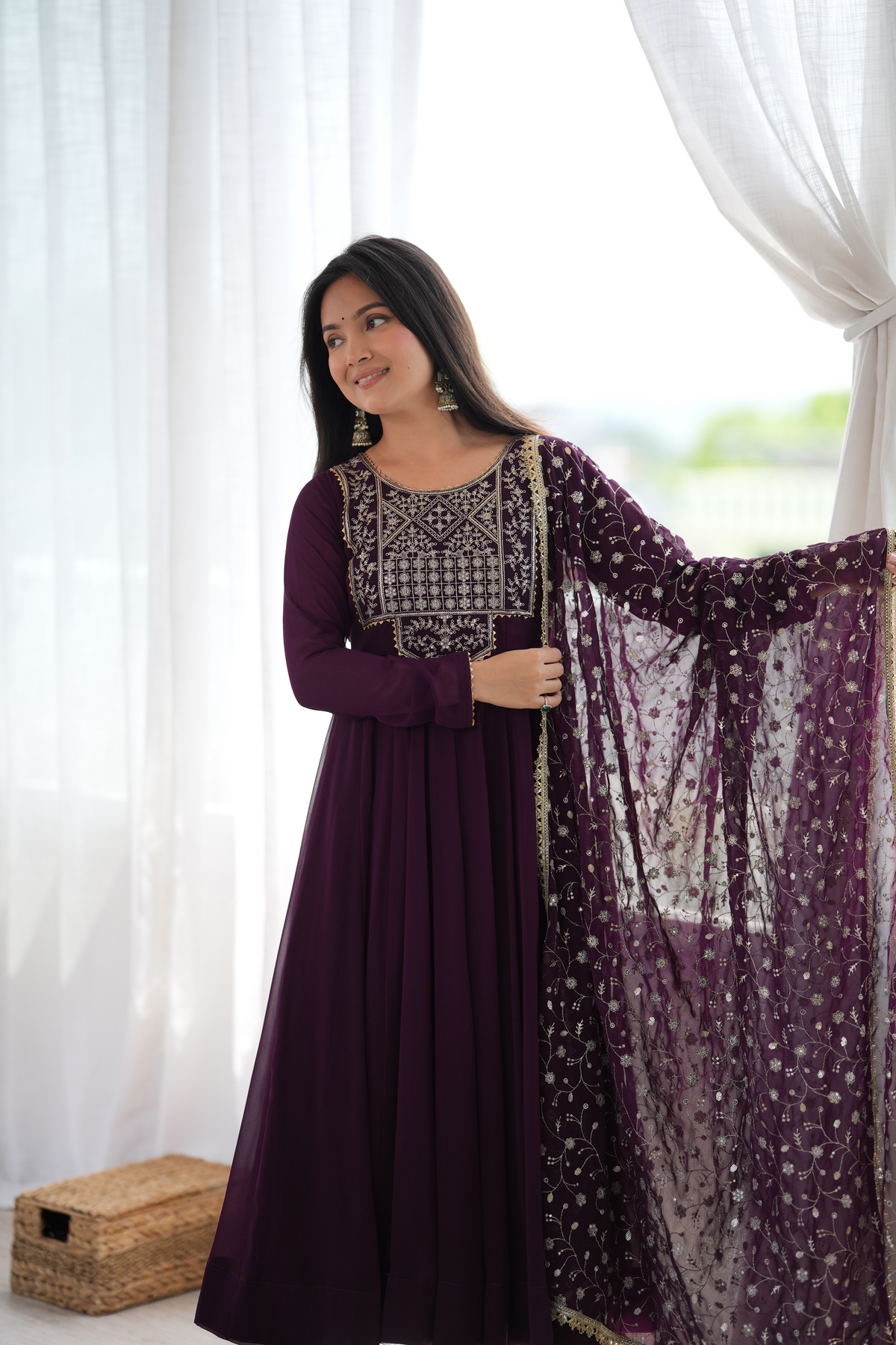 Premium Fox Georgette Blooming Anarkali Suit with Embroidery, Sequin & Jari Work