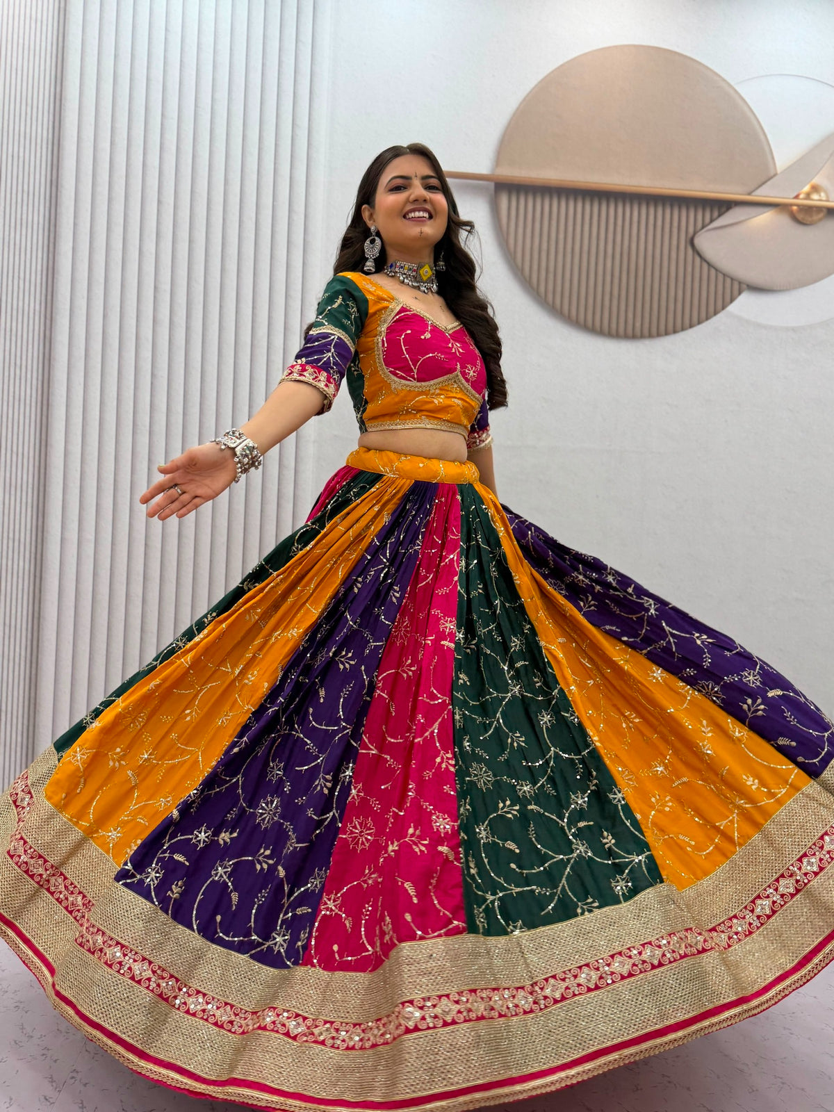 Premium Milky Silk Vintage Navratri Chaniya Choli with Embroidery & Sequin Work