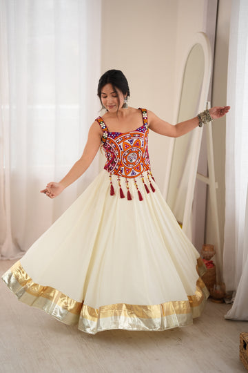 Premium Heavy Rayon Lehenga Choli with Fancy Lagdi Patta Lace & Real Mirror Work