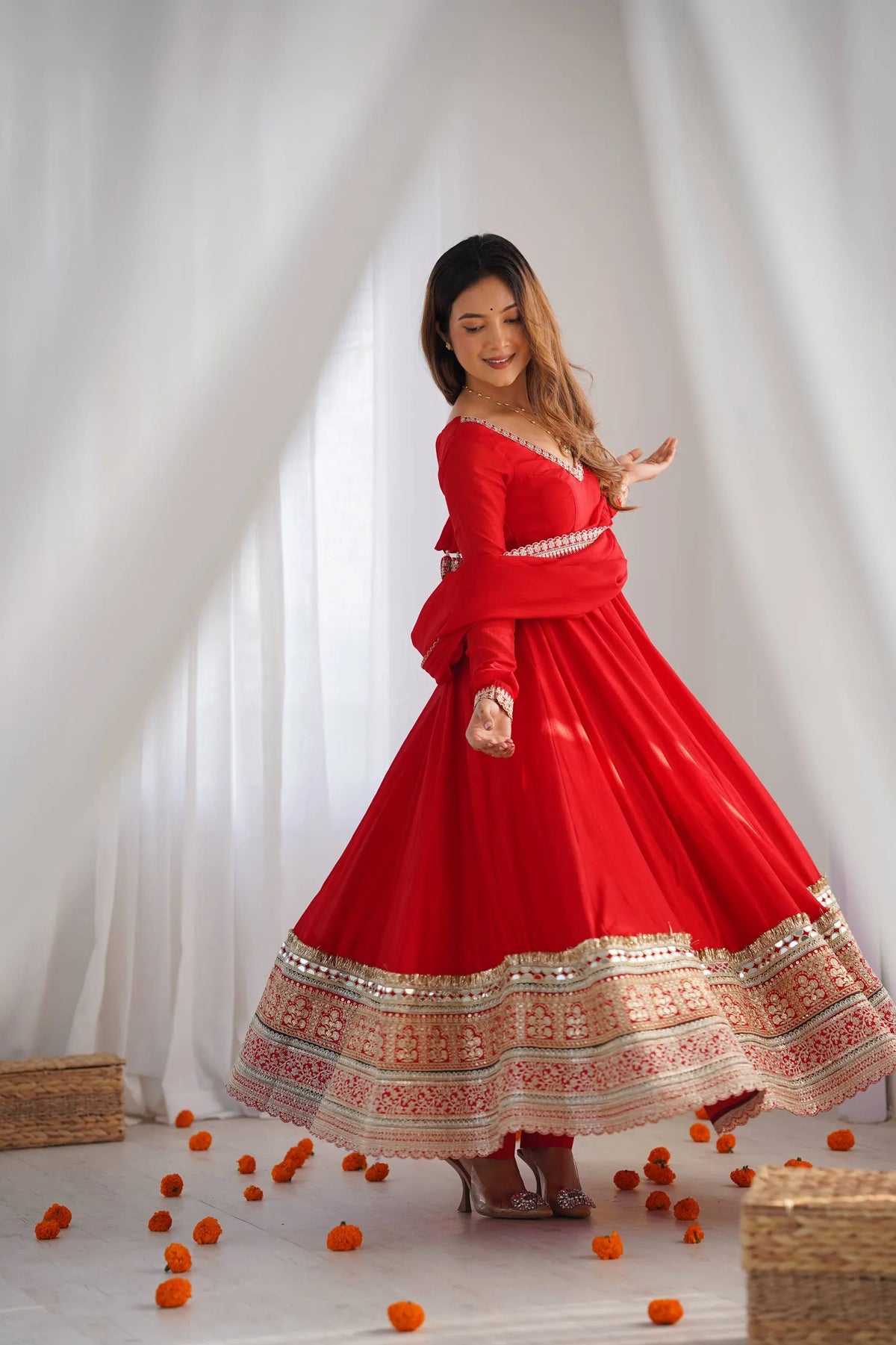 Premium Crunchy Silk Indo-Western Crop Top Palazzo Set with Embroidery & Sequin Work