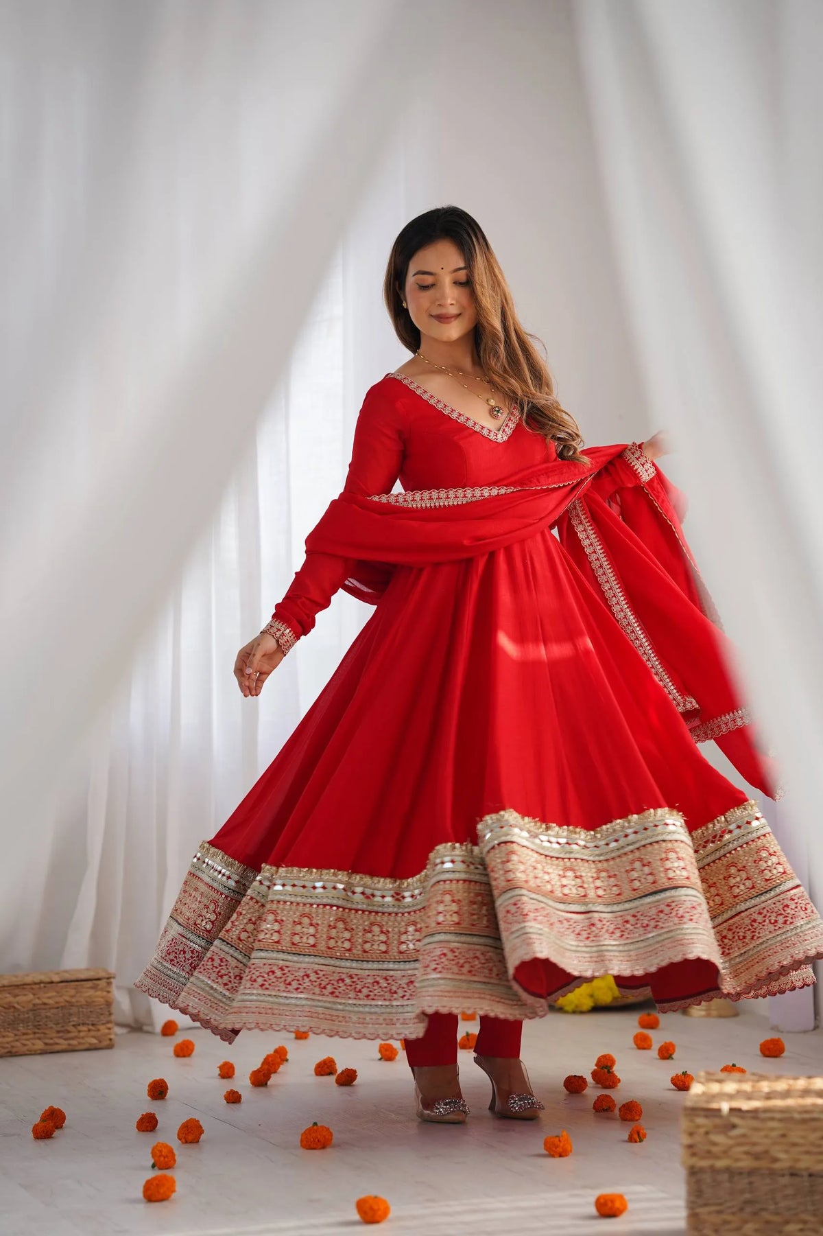 Premium Crunchy Silk Indo-Western Crop Top Palazzo Set with Embroidery & Sequin Work