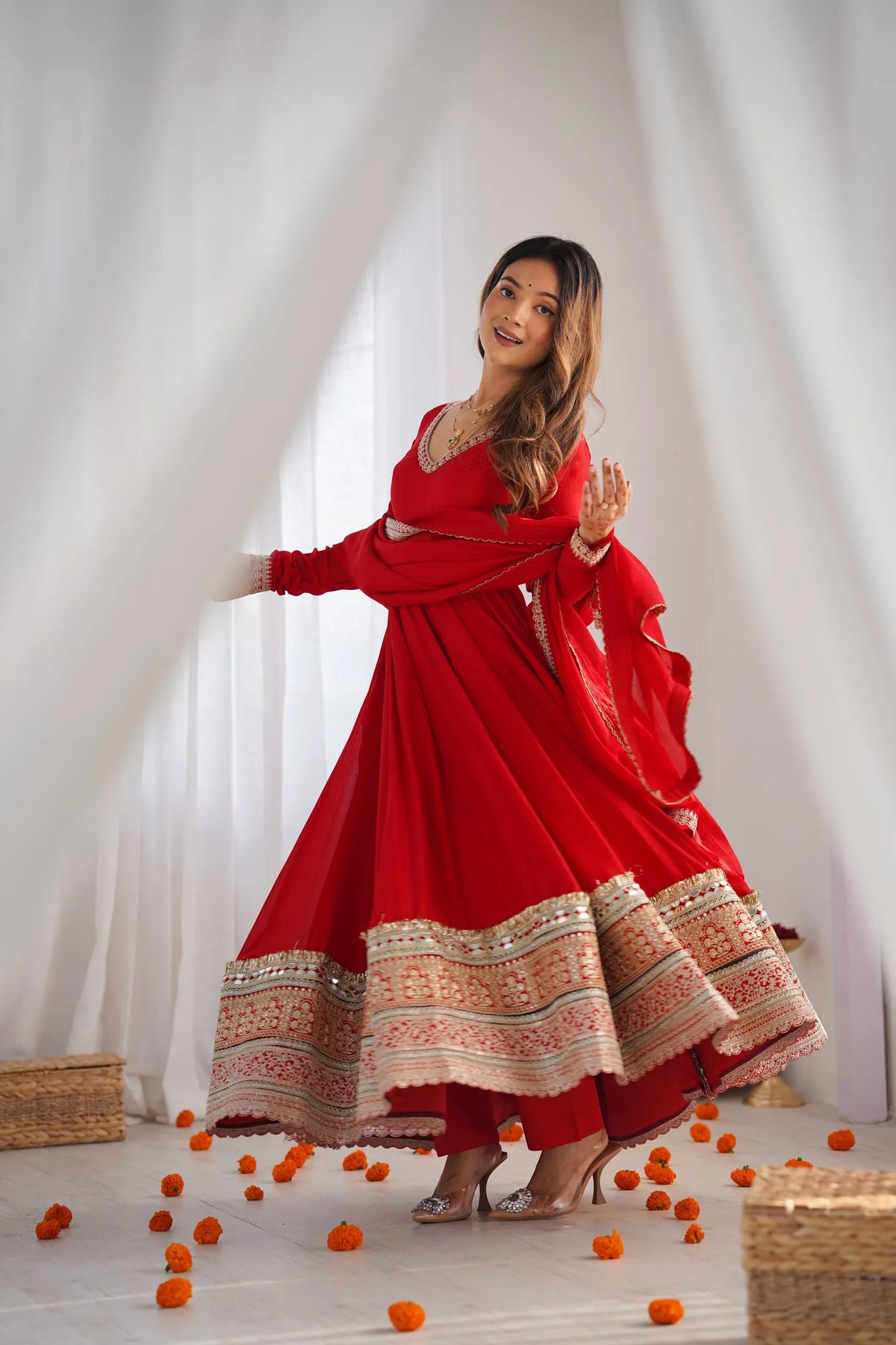Premium Crunchy Silk Indo-Western Crop Top Palazzo Set with Embroidery & Sequin Work