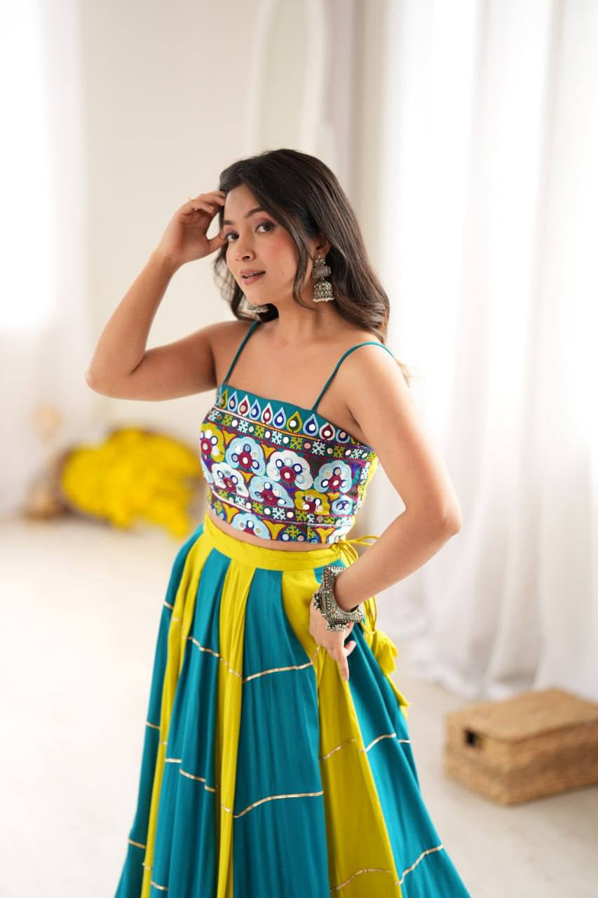 Premium Heavy Rayon Lehenga Choli with Gota Patti, Lace & Mirror Work