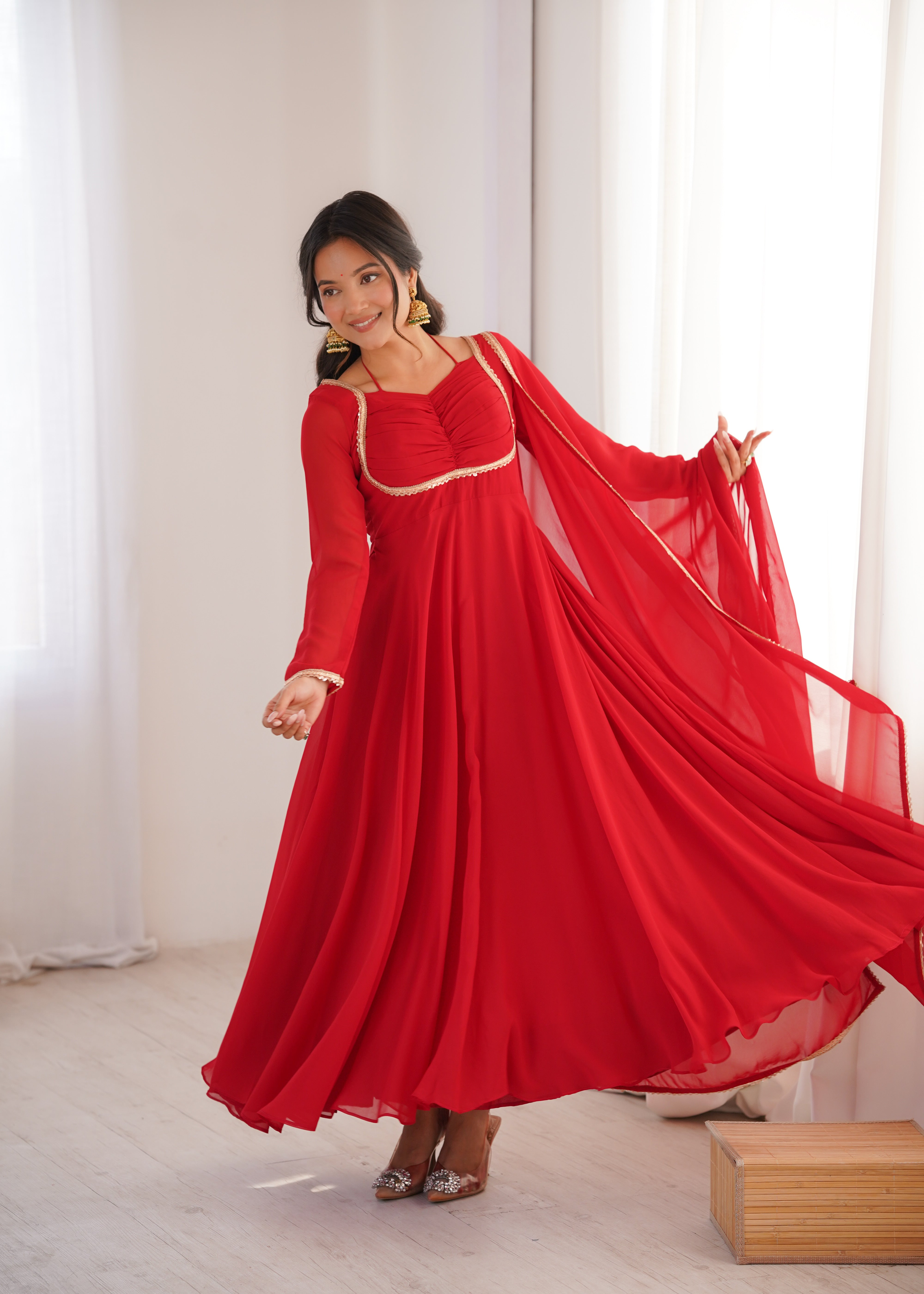 Premium Fox Blooming Georgette 7 Meter Flared Anarkali Gown Set