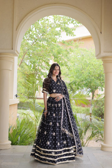 Premium Faux Georgette Bandhej Print Lehenga Choli with Embroidery & Dupatta