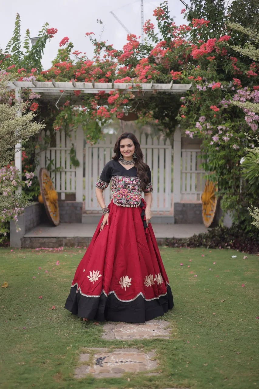 Premium Roman Fabric Navratri Lehenga Choli with Gota & Mirror Work