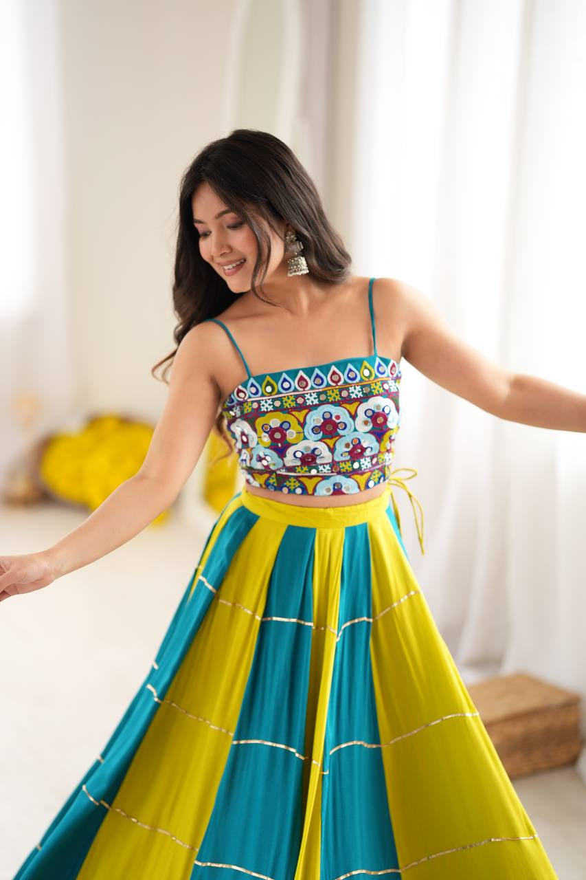 Premium Heavy Rayon Lehenga Choli with Gota Patti, Lace & Mirror Work