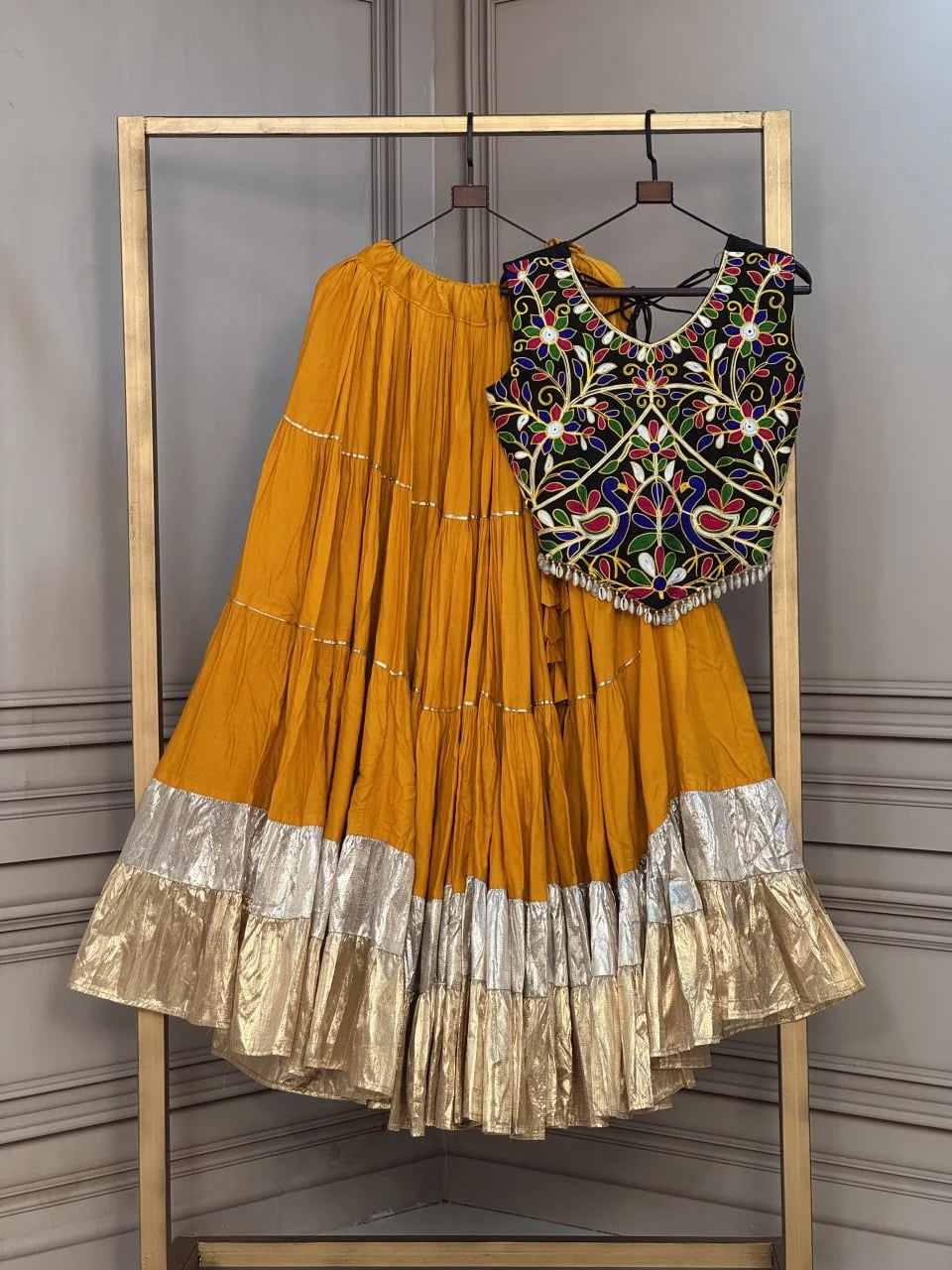 Premium Rayon Navratri Lehenga Choli with Lampi Lace & Kutchi Work Blouse