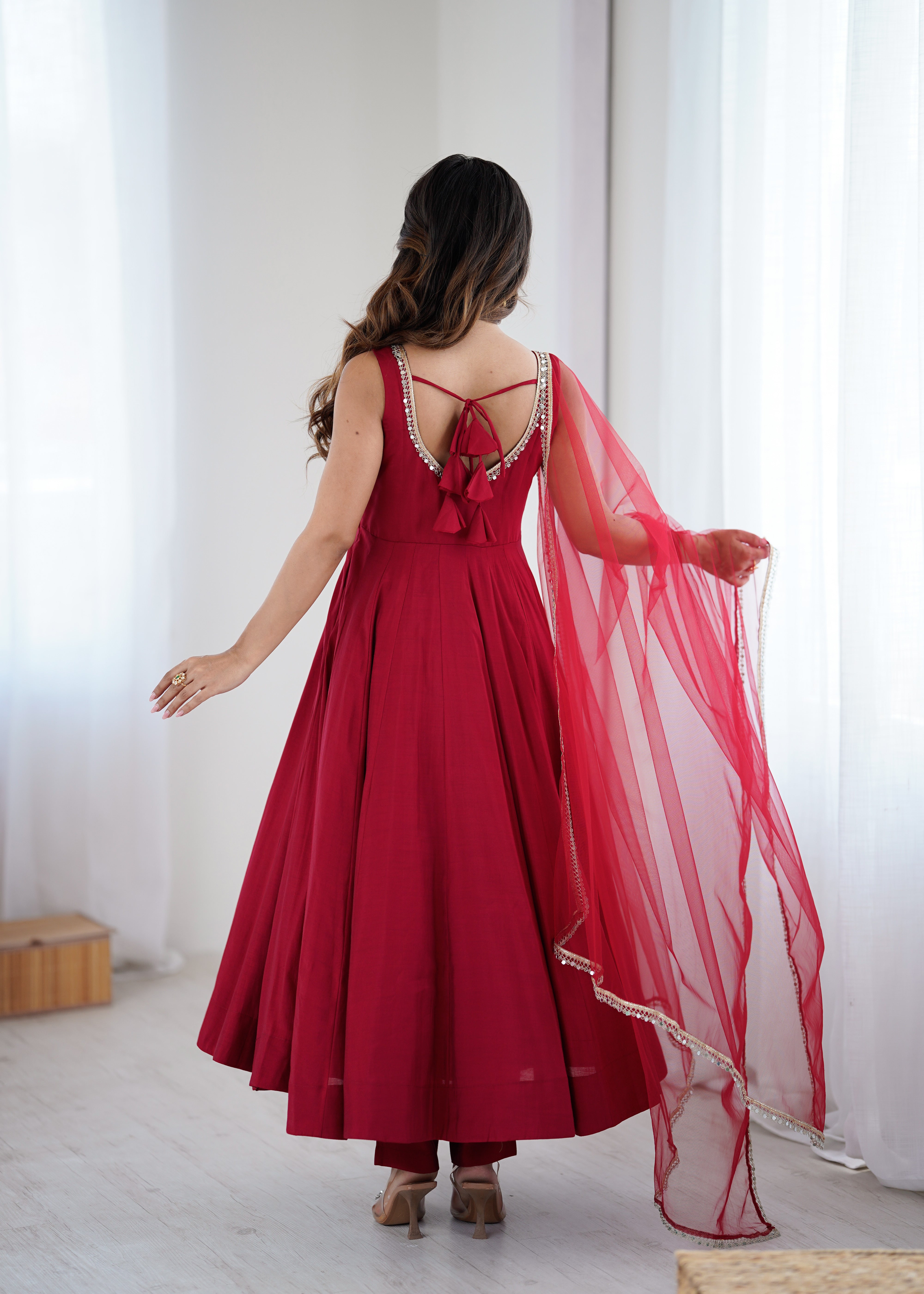 Premium Pure Romansilk Chanderi 4 Meter Flared Anarkali Gown Set