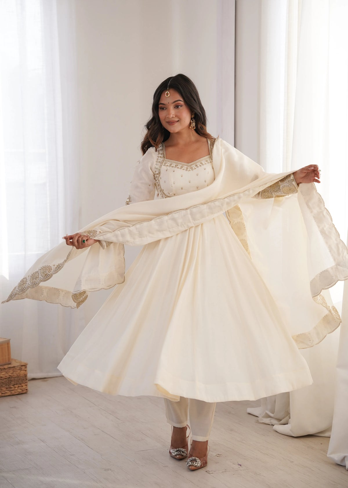 Premium Roman Silk Anarkali Gown with Embroidery & Sequin Work
