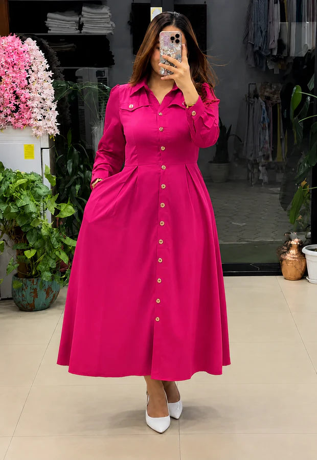 Women's Rayon Maxi Dress | Elegant Button-Down Long Dress