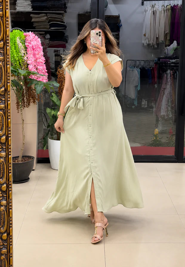 Premium Rayon Maxi Dress for Women | Elegant Belted Casual Dress