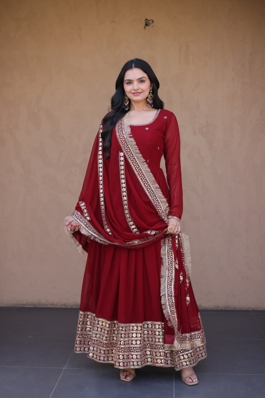 Premium Faux Blooming Embroidered Gown with Dupatta