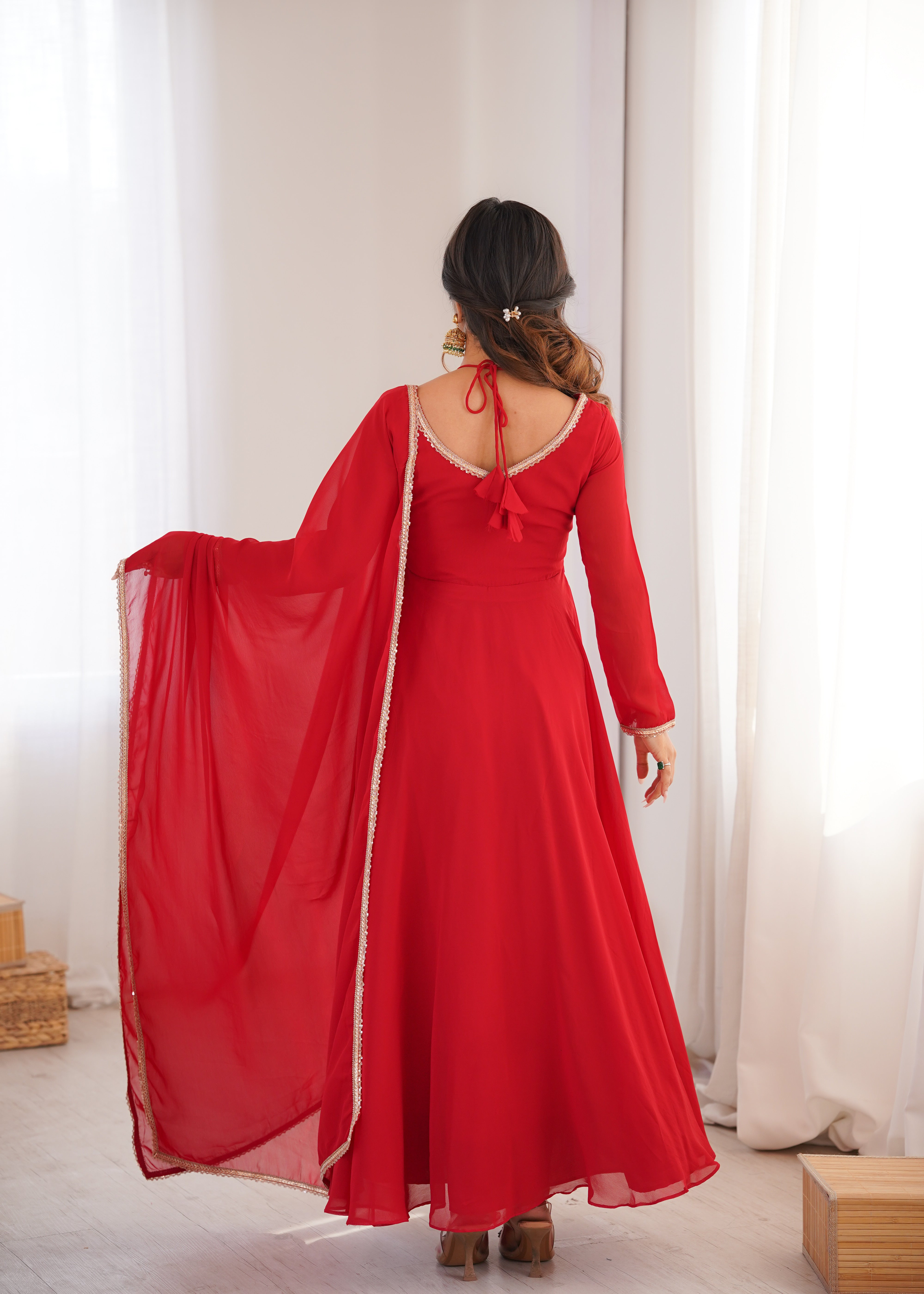 Premium Fox Blooming Georgette 7 Meter Flared Anarkali Gown Set