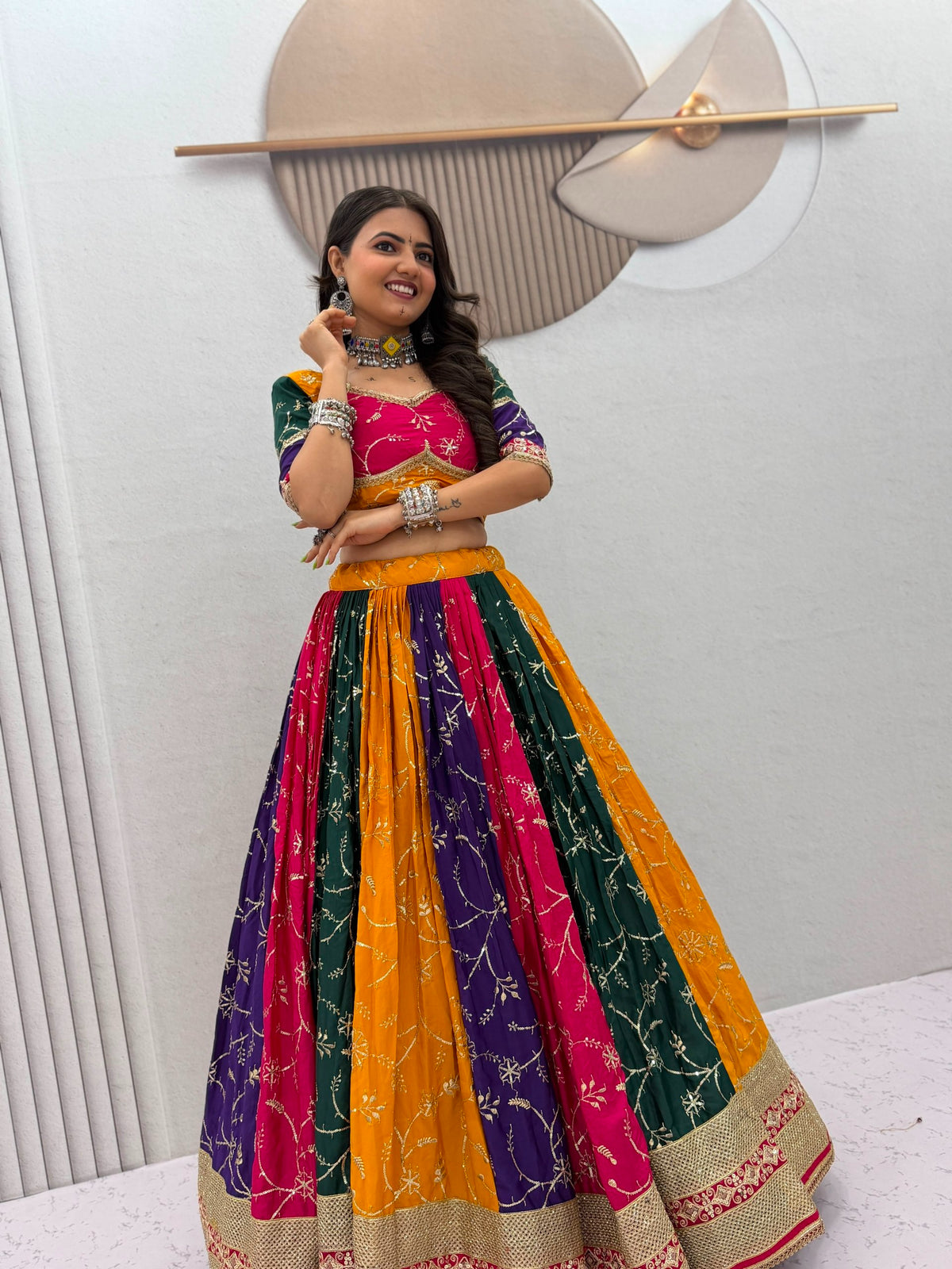 Premium Milky Silk Vintage Navratri Chaniya Choli with Embroidery & Sequin Work