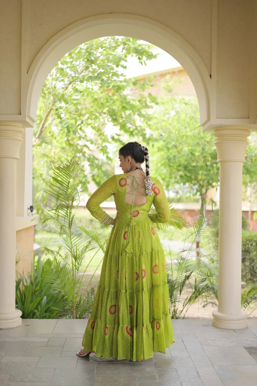 Premium Faux Georgette Navratri Gown with Bandhani Print & Kutchi Patchwork