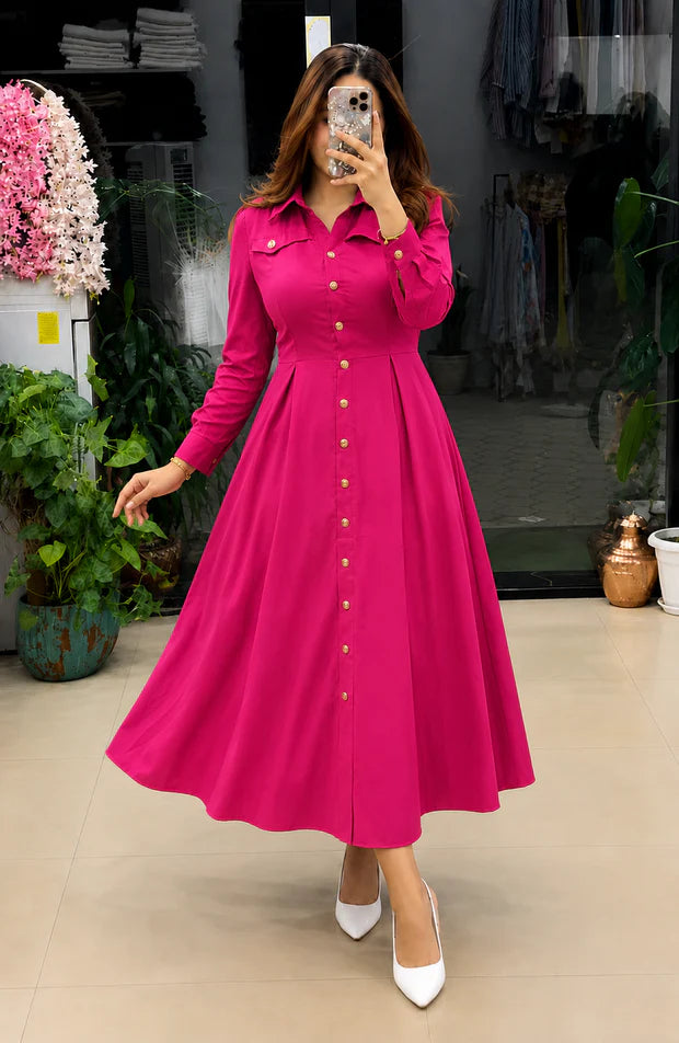 Women's Rayon Maxi Dress | Elegant Button-Down Long Dress