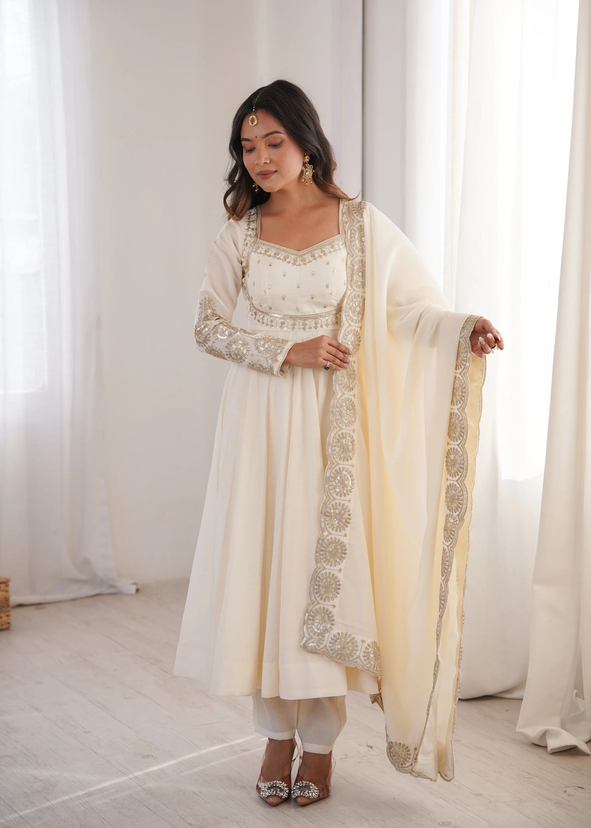 Premium Roman Silk Anarkali Gown with Embroidery & Sequin Work