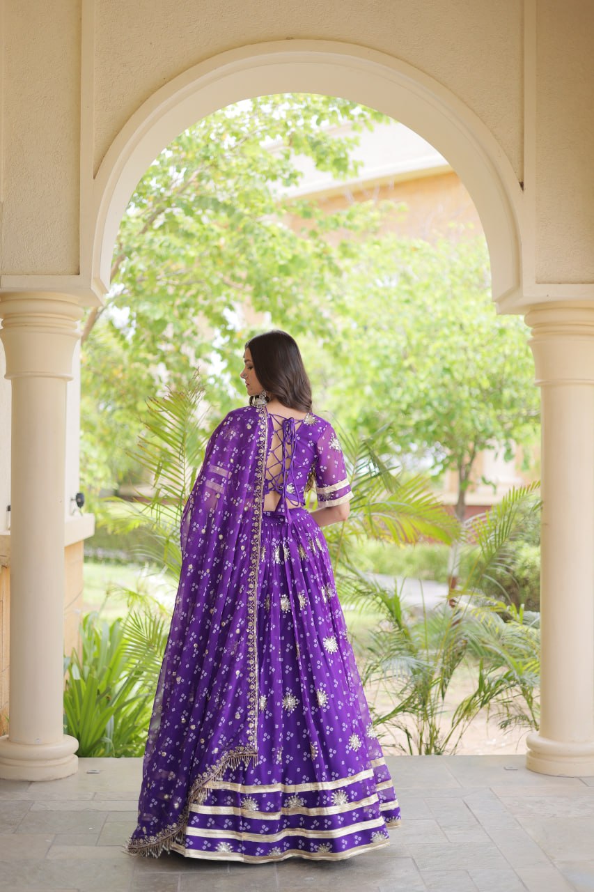 Premium Faux Georgette Bandhej Print Lehenga Choli with Embroidery & Dupatta