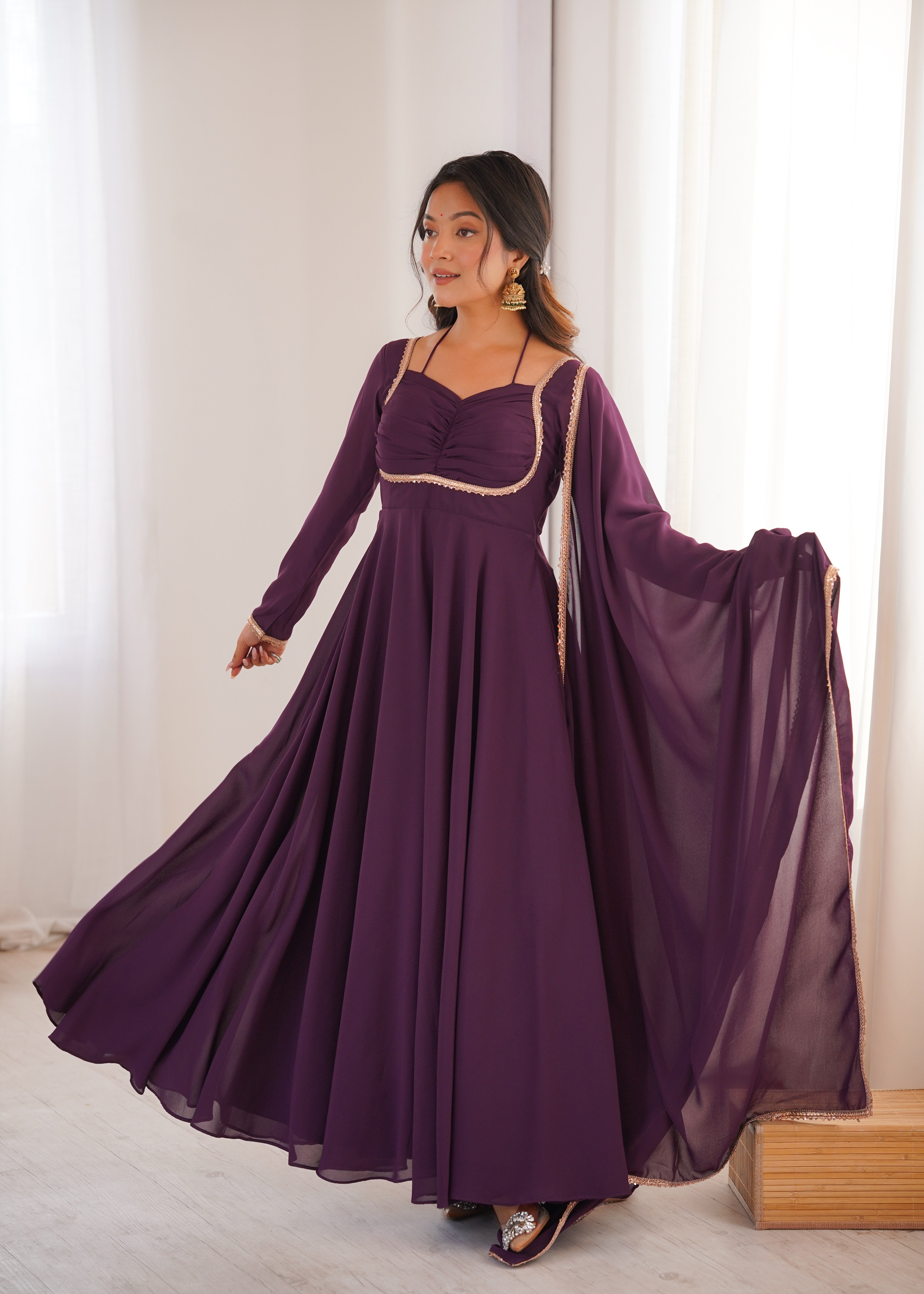 Premium Fox Blooming Georgette 7 Meter Flared Anarkali Gown Set