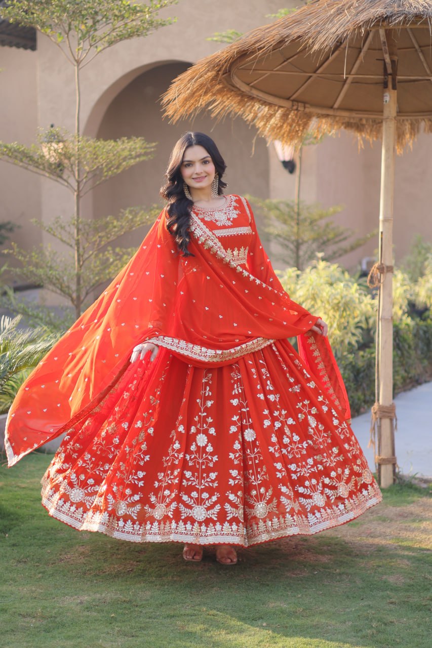 Premium Faux Blooming Georgette Embroidered Gown with Dupatta