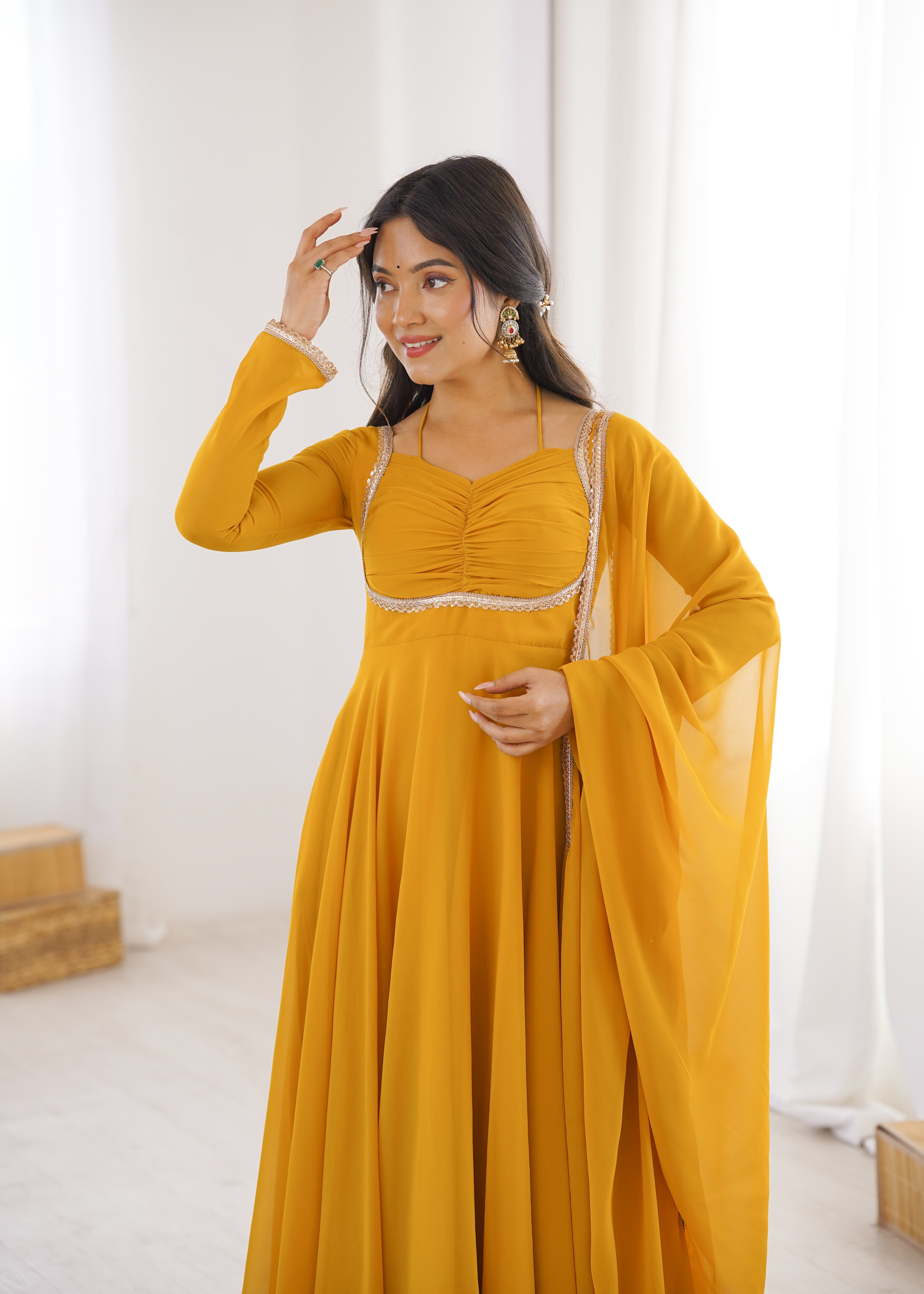Premium Fox Blooming Georgette 7 Meter Flared Anarkali Gown Set