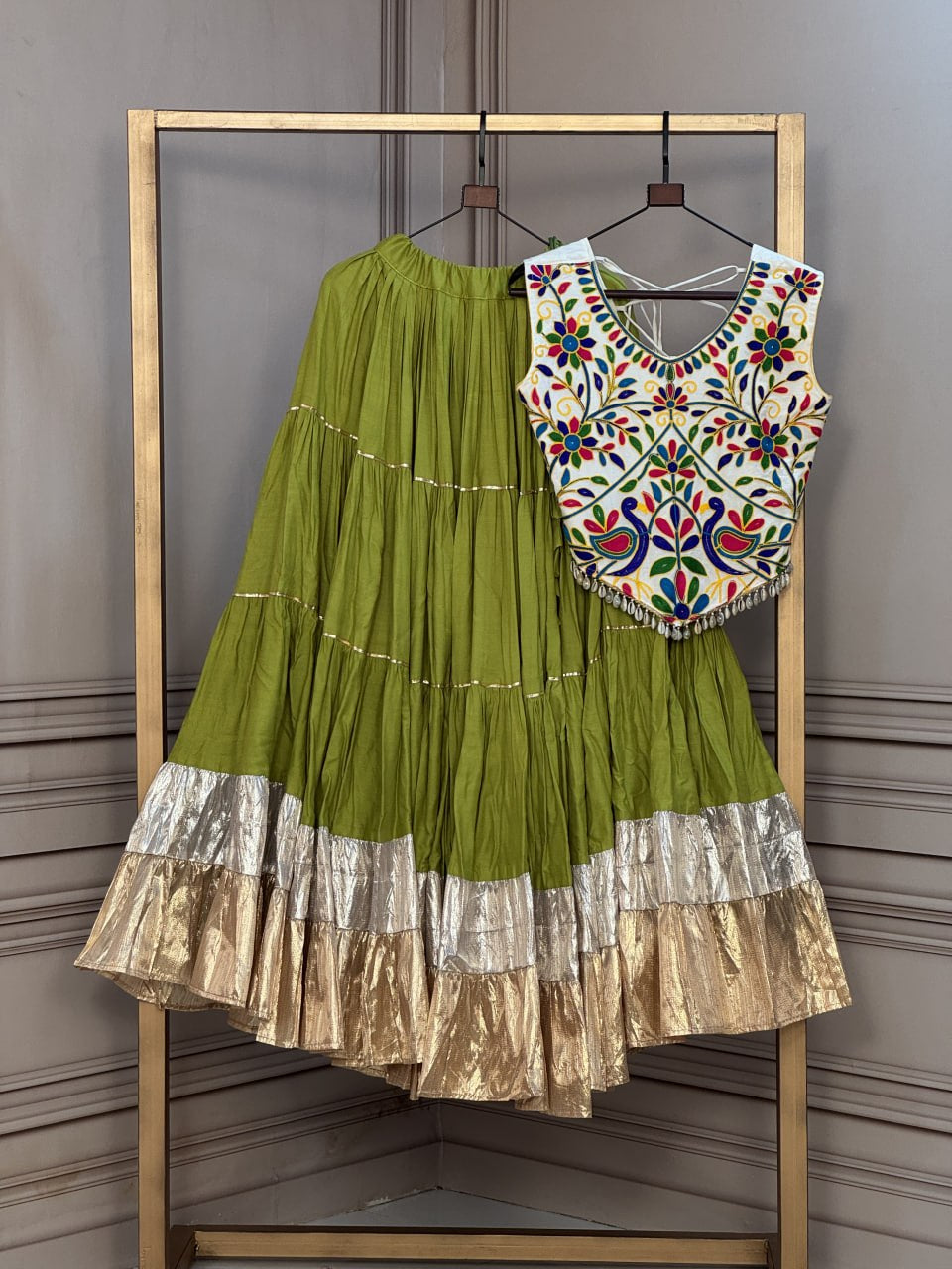 Premium Rayon Navratri Lehenga Choli with Lampi Lace & Kutchi Work Blouse