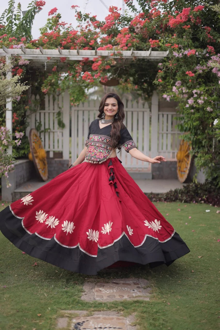 Premium Roman Fabric Navratri Lehenga Choli with Gota & Mirror Work