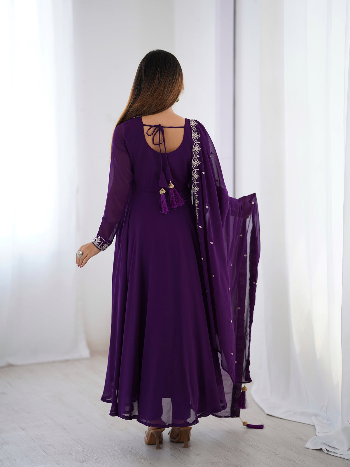 Premium Fox Georgette Anarkali Suit with Beads, Jari Work, 6.5 Meter Flair & Embellished Dupatta