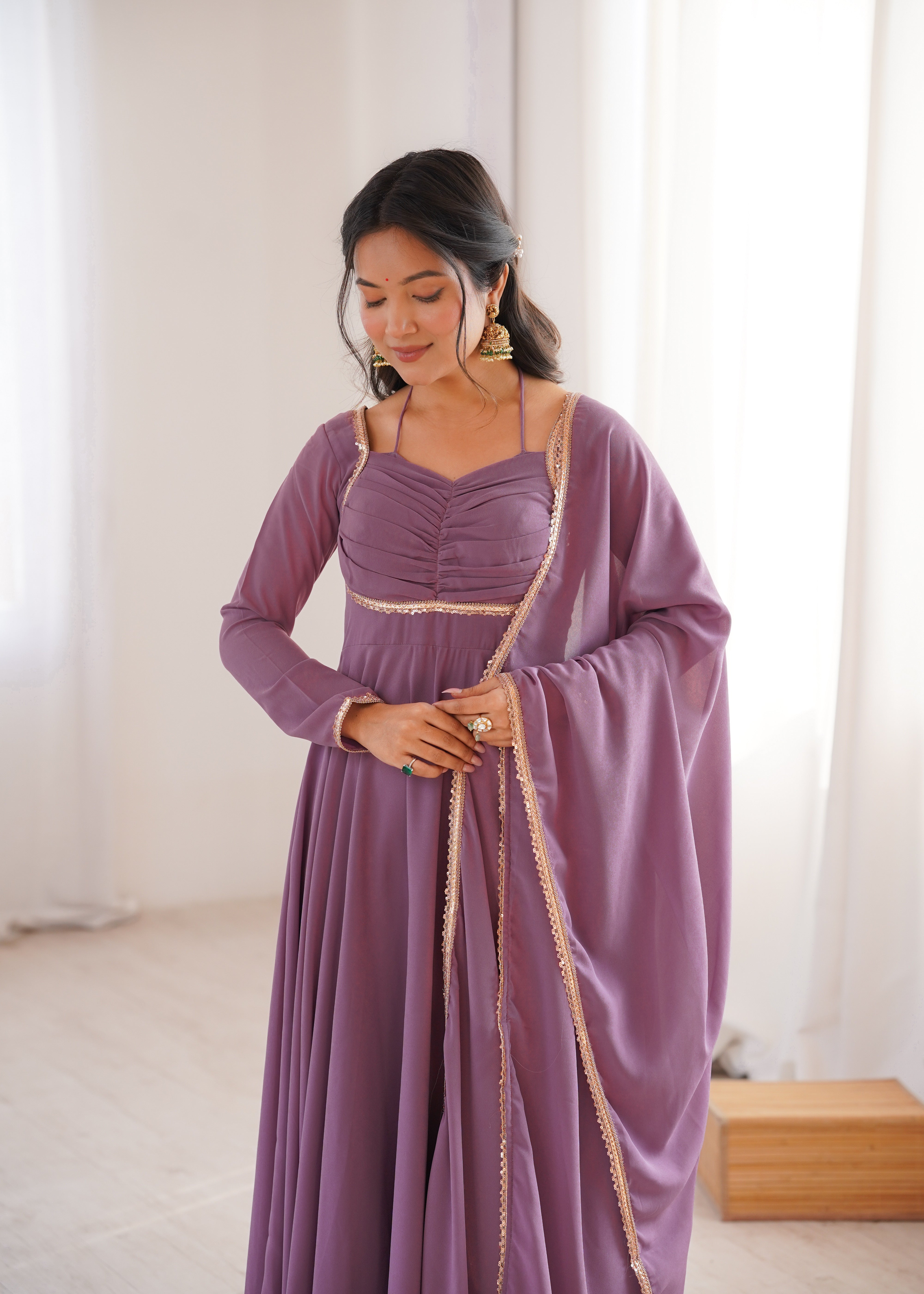 Premium Fox Blooming Georgette 7 Meter Flared Anarkali Gown Set