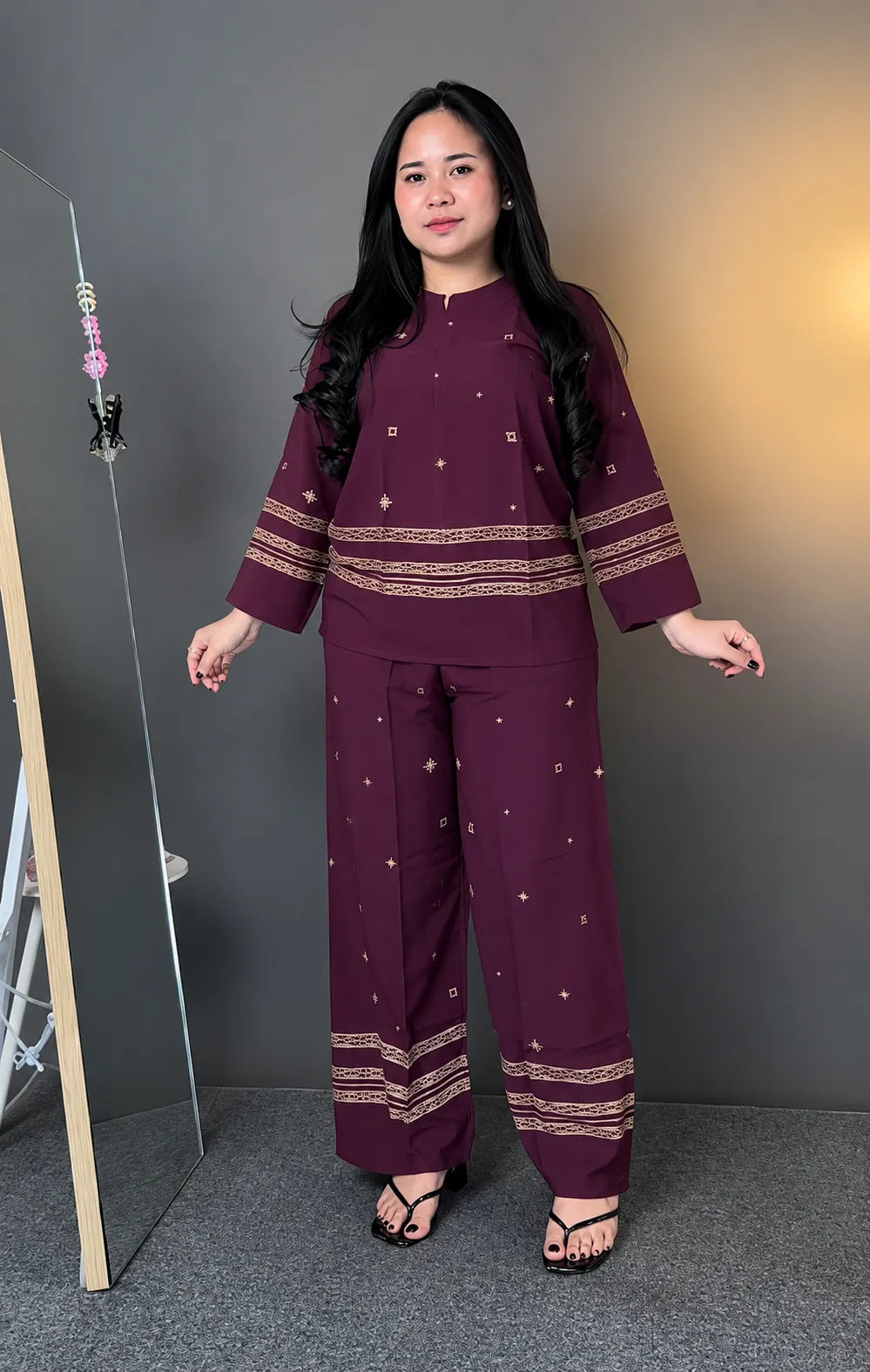 Elegant Black 2-Piece Co-Ord Set for Women | Golden Motif Detailing